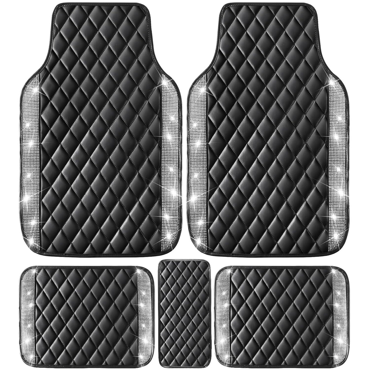NBTEPEM Bling Leather Car Floor Mats Full Set, Sparkly Diamond Car Mats Universal Fit Most Automotive, Glitter Rhinestone Carpet