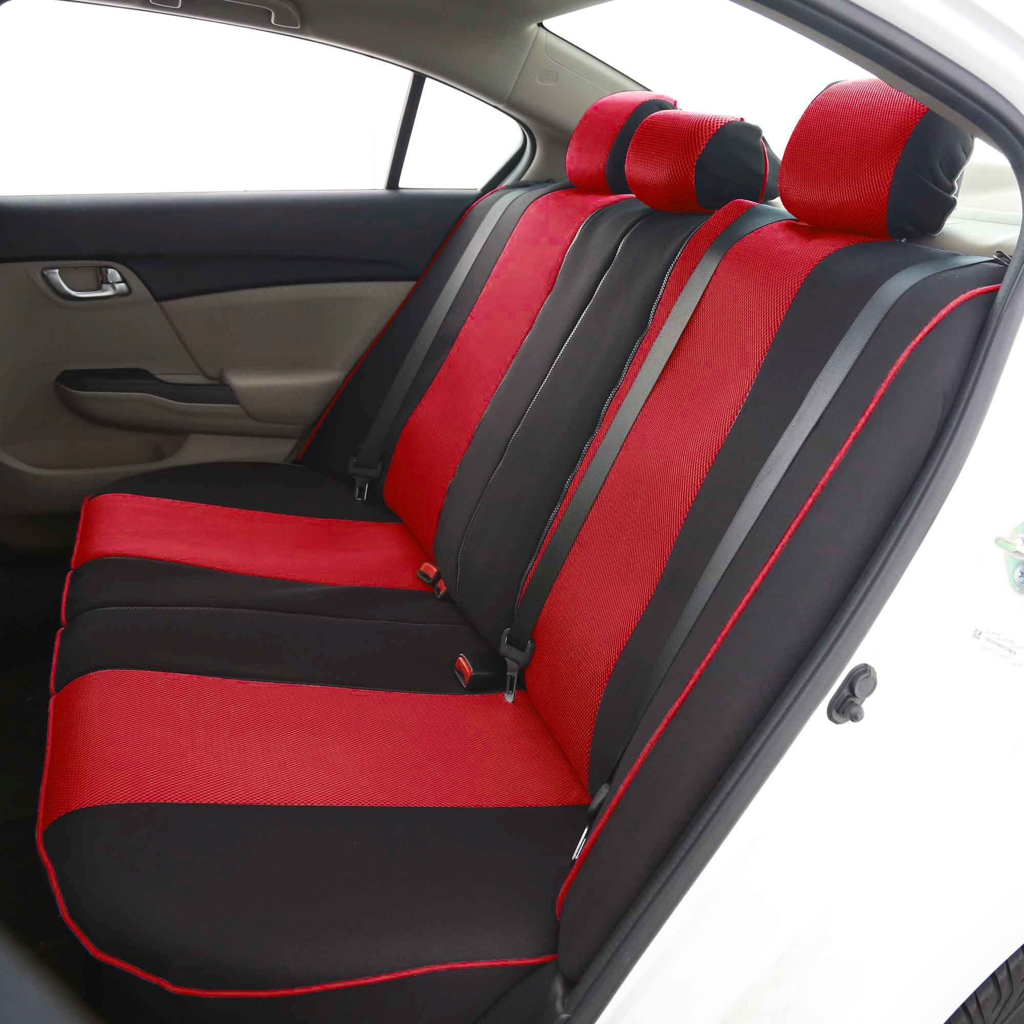 FH Group Edgy Piping Full Set Car Seat Covers, Airbag Compatible and Split Bench - Universal Fit for Cars Trucks and SUVs (Red/Black) FB063115