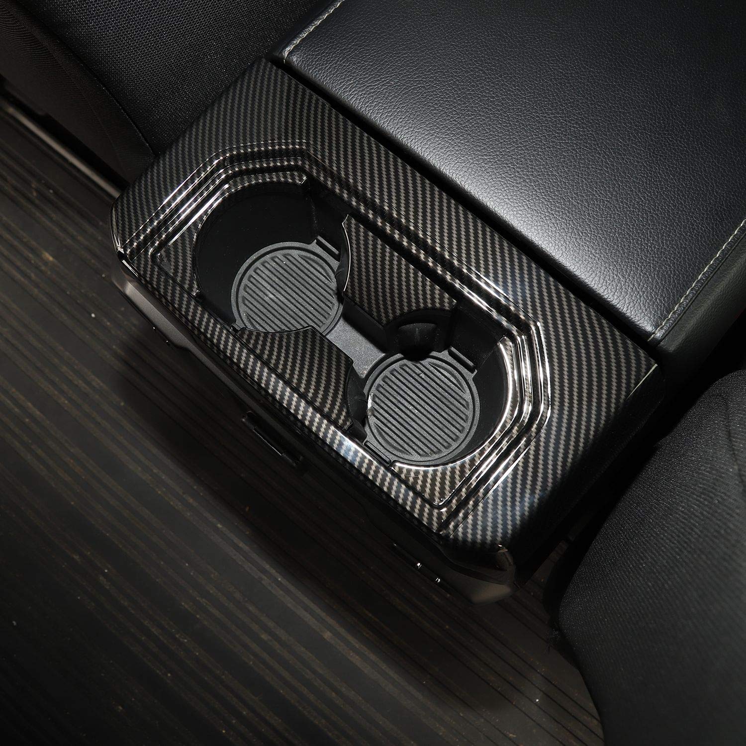 Keptrim For F150 Abs Carbon Fiber Gear Armrest Rear Cup Holder Trim For 2015 2016 2017 2018 2019 F150, For 2017 2018 F250 F350,1Pc