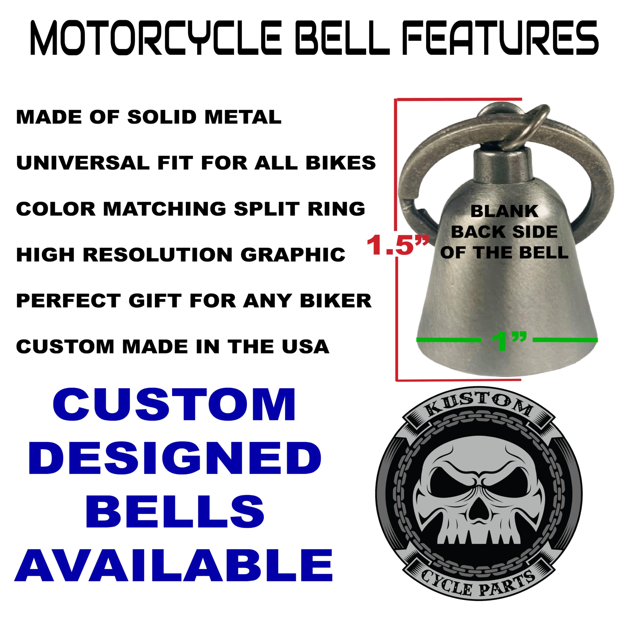 Kustom Cycle Parts Ride Safely I Need You Here With Me Love You Motorcycle 'Evil Spirits' Biker Guard Bell. (Silver Bell)