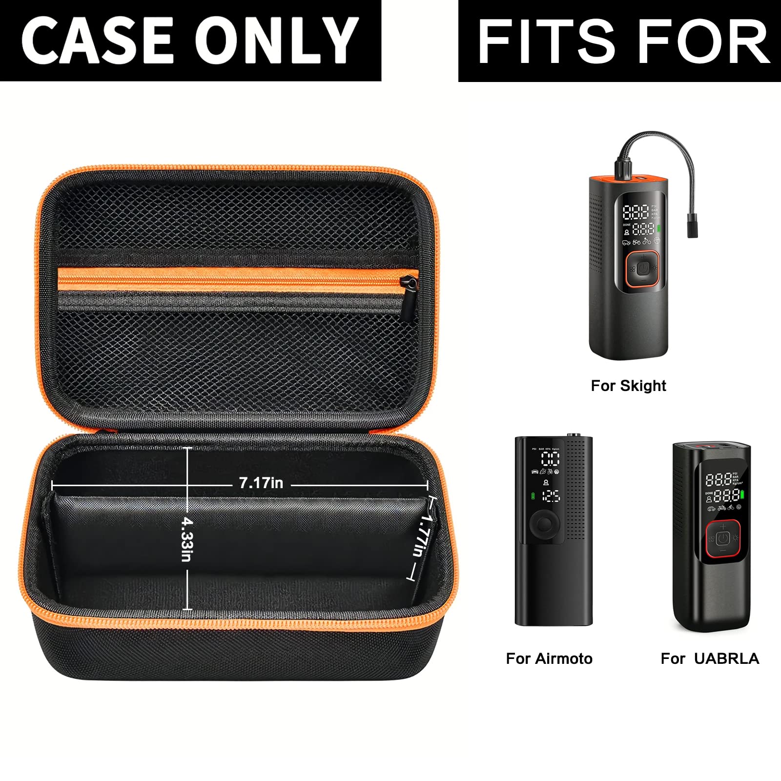 Case Compatible With Skight/For Uabrla Tire Inflator Portable Air Compressor, Car Air Pump Storage Holder For Air Tube, Adapter, Air House, Connector And Accessories (Box Only)-Black