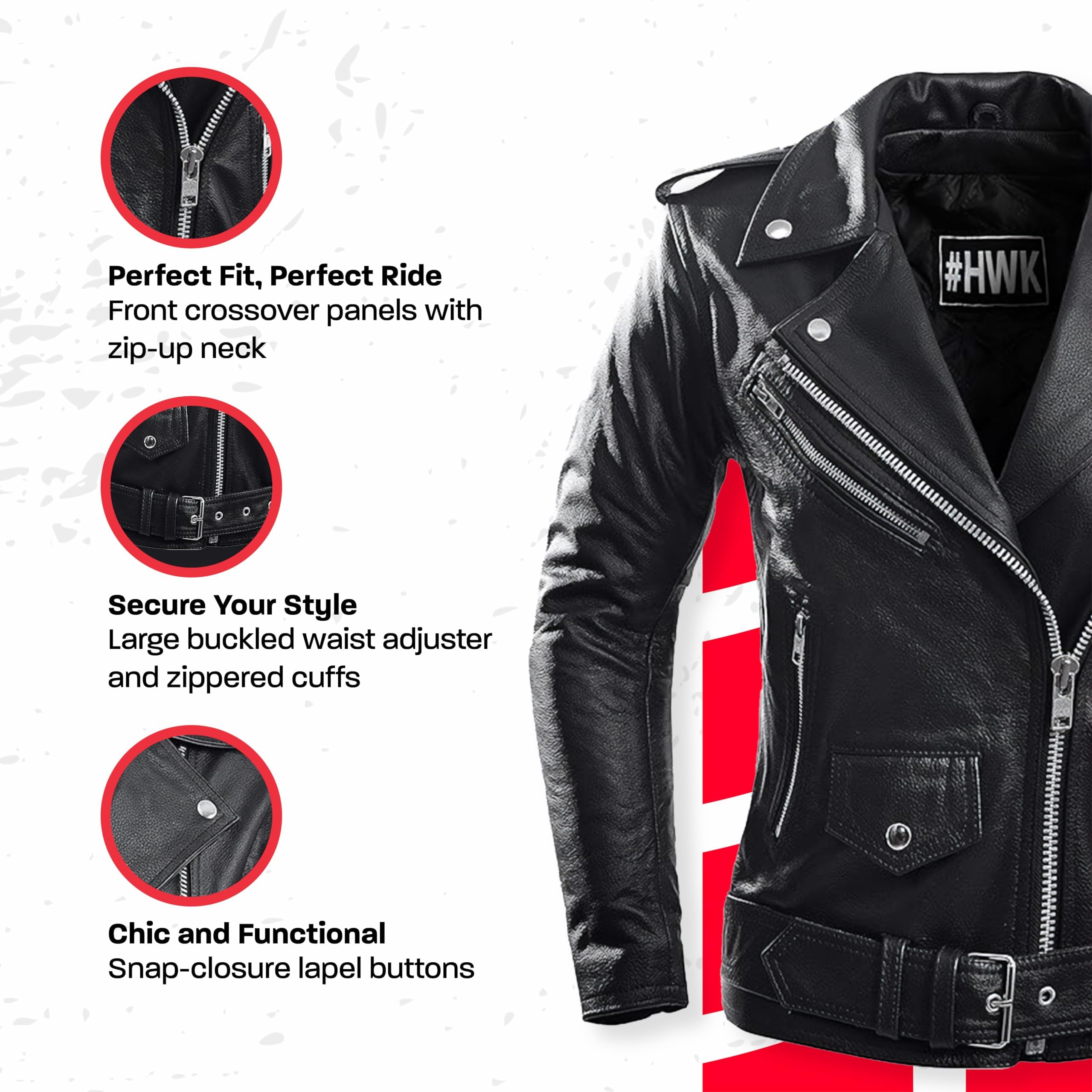 Hwk Brando Leather Motorcycle Jacket For Women, Genuine Leather Women'S Motorcycle Jacket With Micro Polyester Thermal Lining Fo