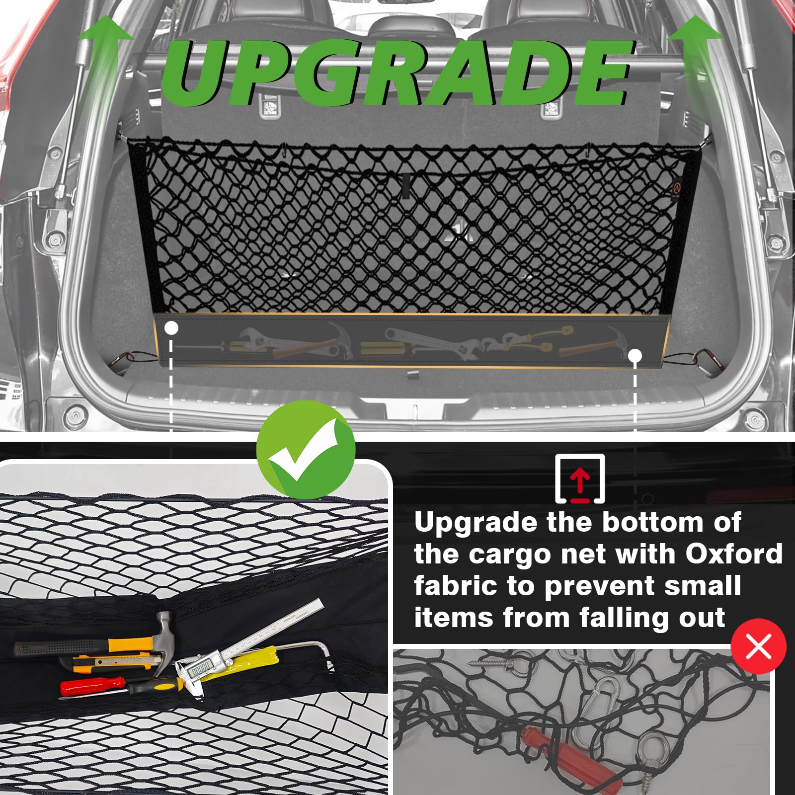 Muslogy Envelope Style Trunk Cargo Net Compatible with 2023-2025 Honda CR-V Accessories Custom Fit Trunk Organizer Upgraded Mesh