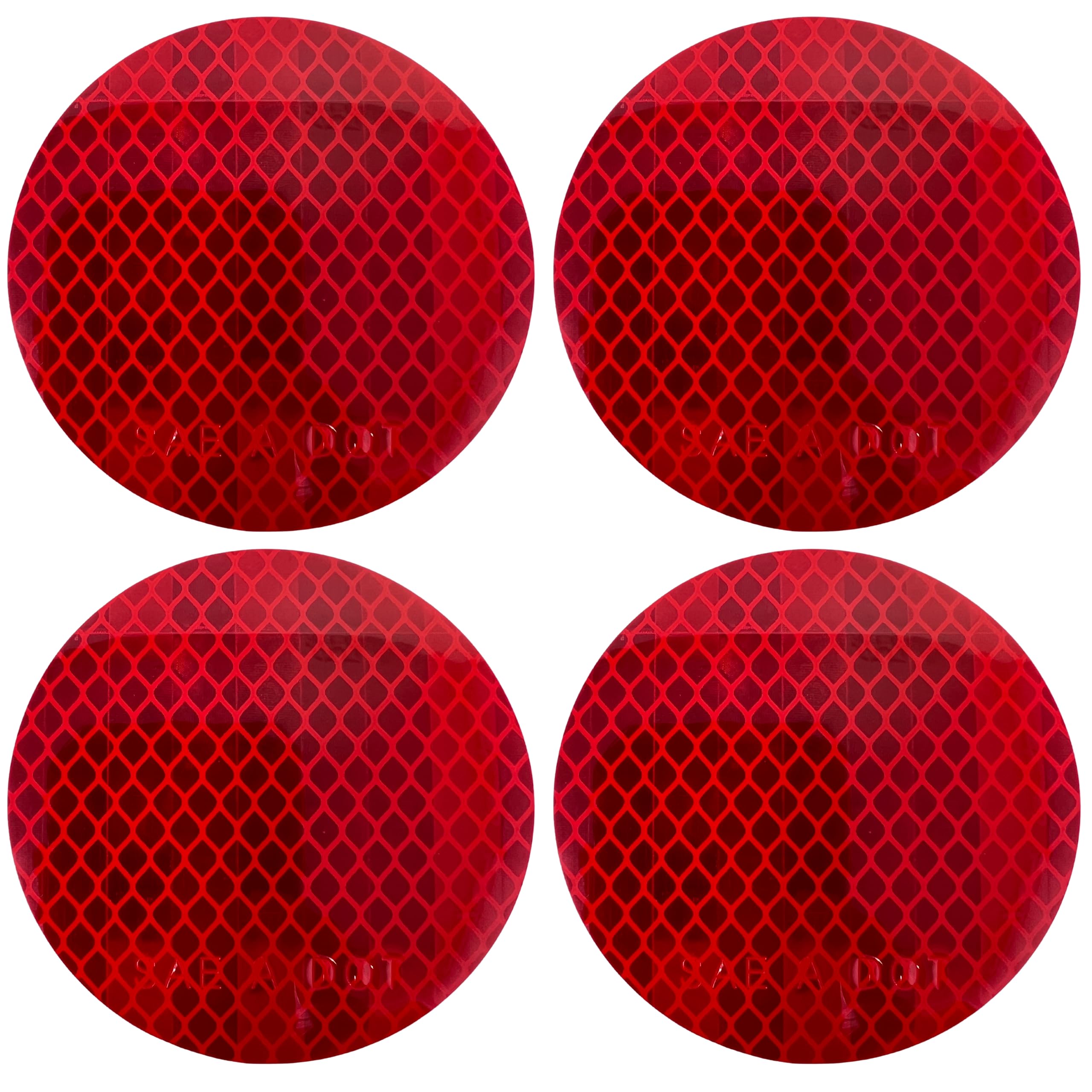 [All Star Truck Parts] 3' Inch Round Dot-Sae Amber/Red High Visibility Reflective Strong Stick-On Prism Reflector Weatherproof Trailer Camper Rv Flatbed Fender Property Boat Marine (Red, Qty 4)