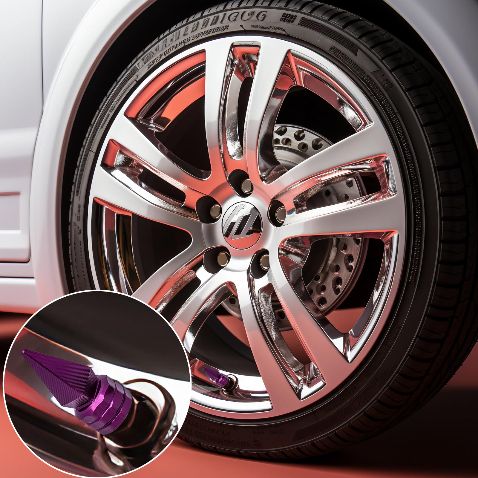 Meajoo 4Pcs Spiked Shape Tire Valve Stem Caps, Aluminum Alloy Spike Wheel Tire Valve Stem, Universal Dustproof Waterproof Air Ca