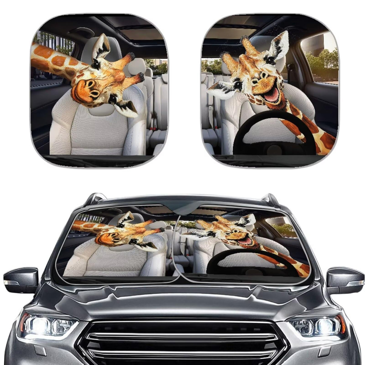 Huisefor Deer Car Windshield Cover 2 Piece Funny Automotive Windshield Sunshade For Summer Heat Resistant Car Sun Shade Foldable