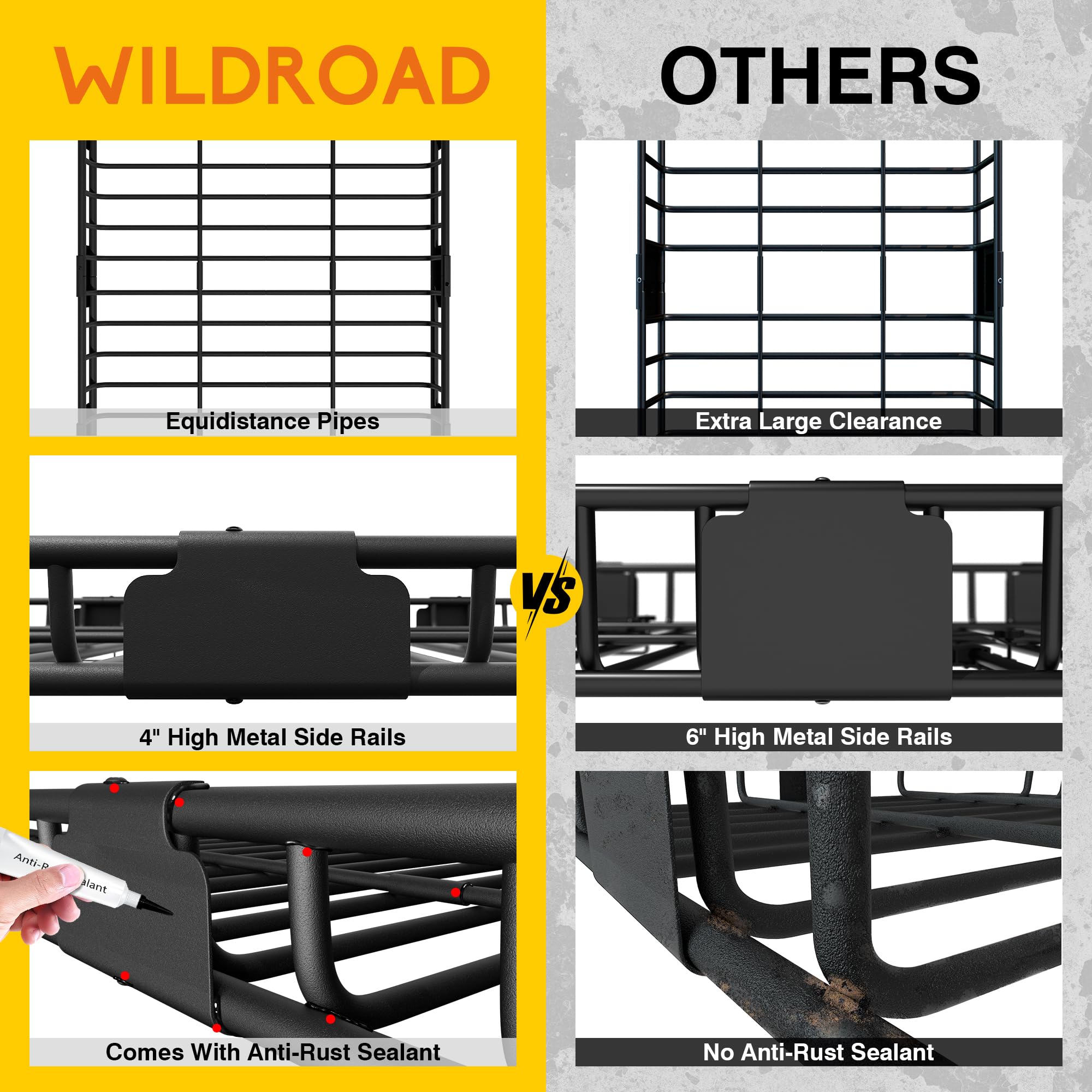 Wildroad Car Roof Cargo Basket Combo Of Upgraded 64''X 39''X 4'' Roof Rack Cargo Basket With 21 Cubic Ft Waterproof Cargo Bag, C