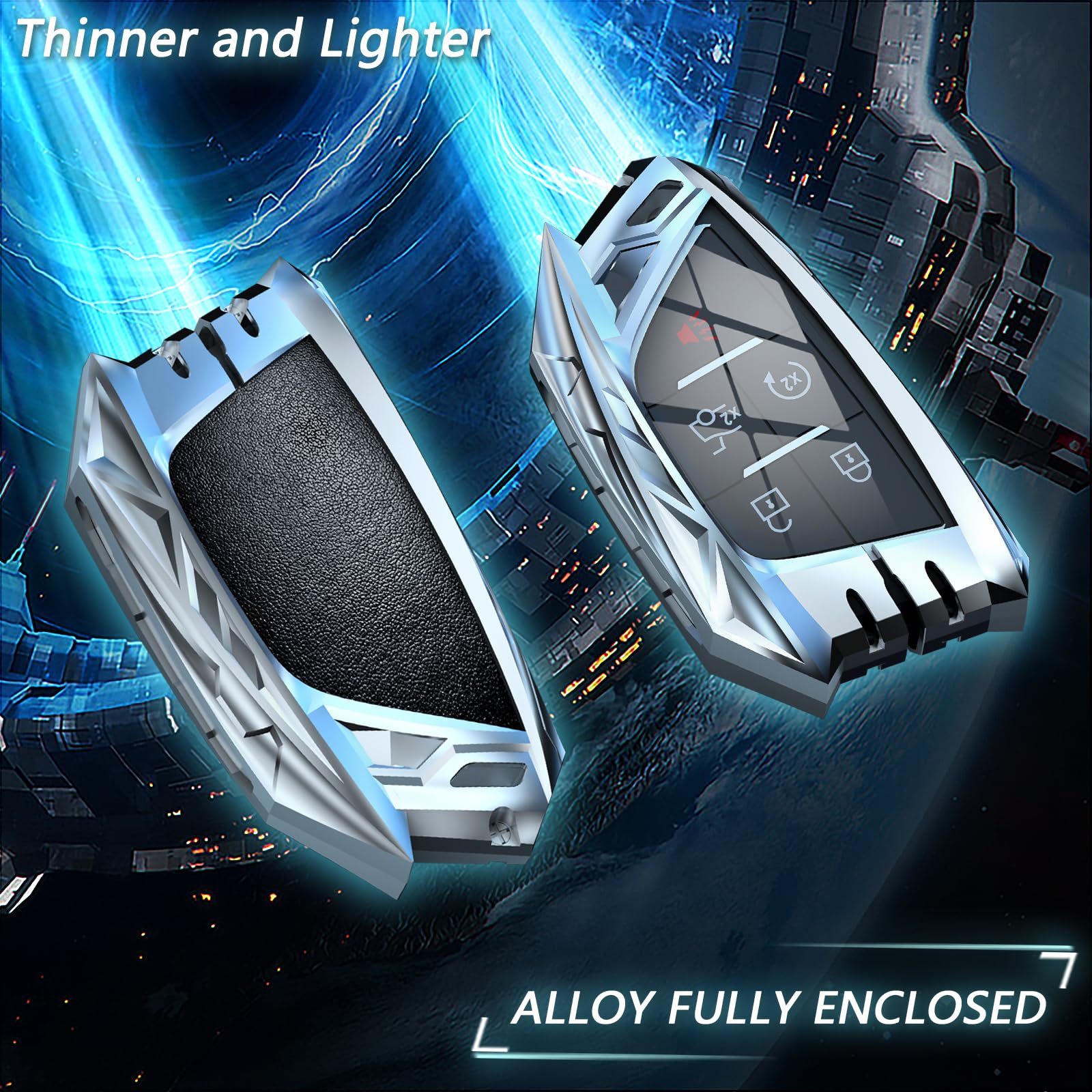 Ocezbiis For Cadillac Key Fob Cover,Keychain,Zinc Alloy Protection Car Key Shell Case Compatible With Corvette C8 Holder Smart R