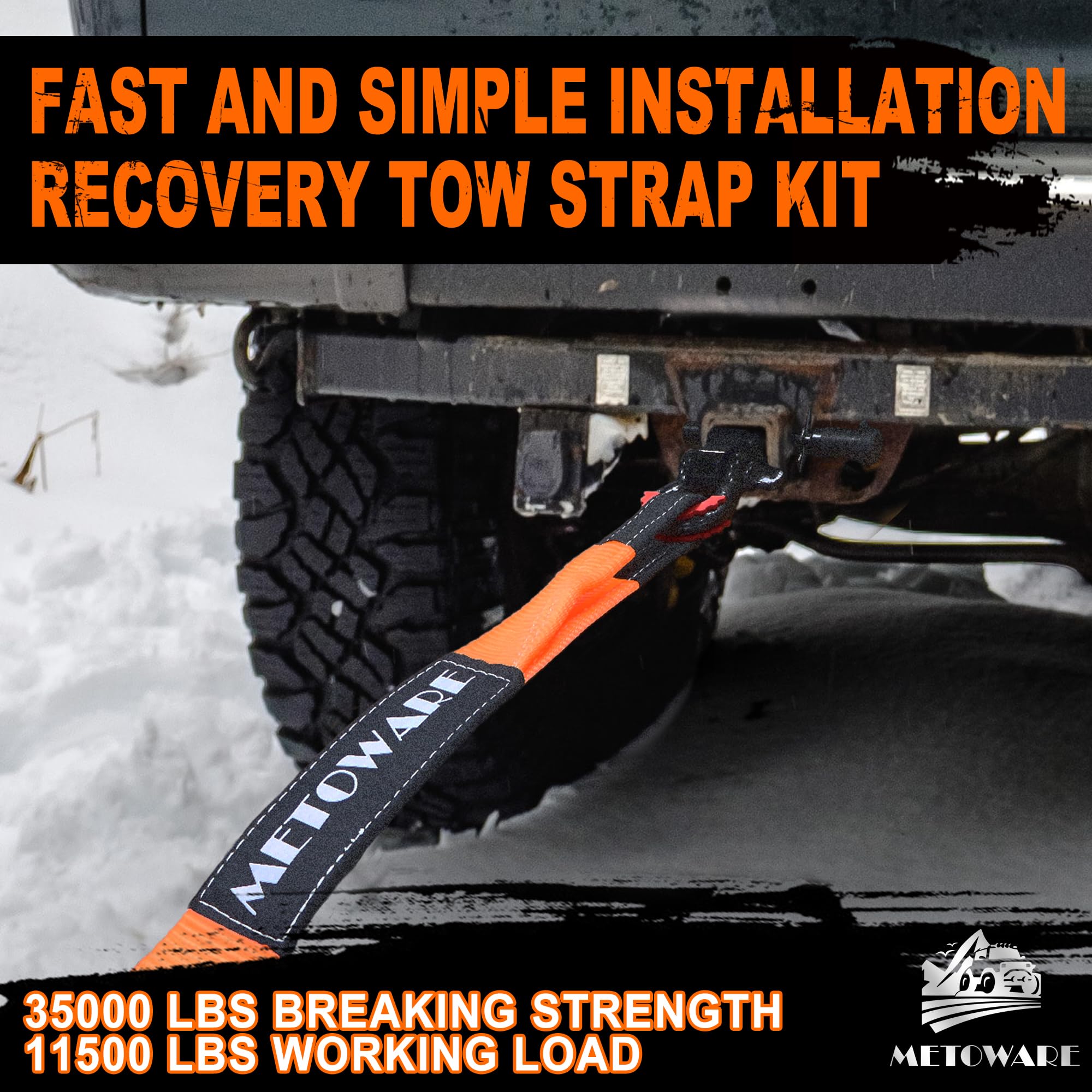 METOWARE Heavy Duty Tow Strap Recovery Kit - 3"x30ft, 35,000lbs, Alloy Steel, Includes D Ring Shackles, Hitch Receiver, Storage Bag