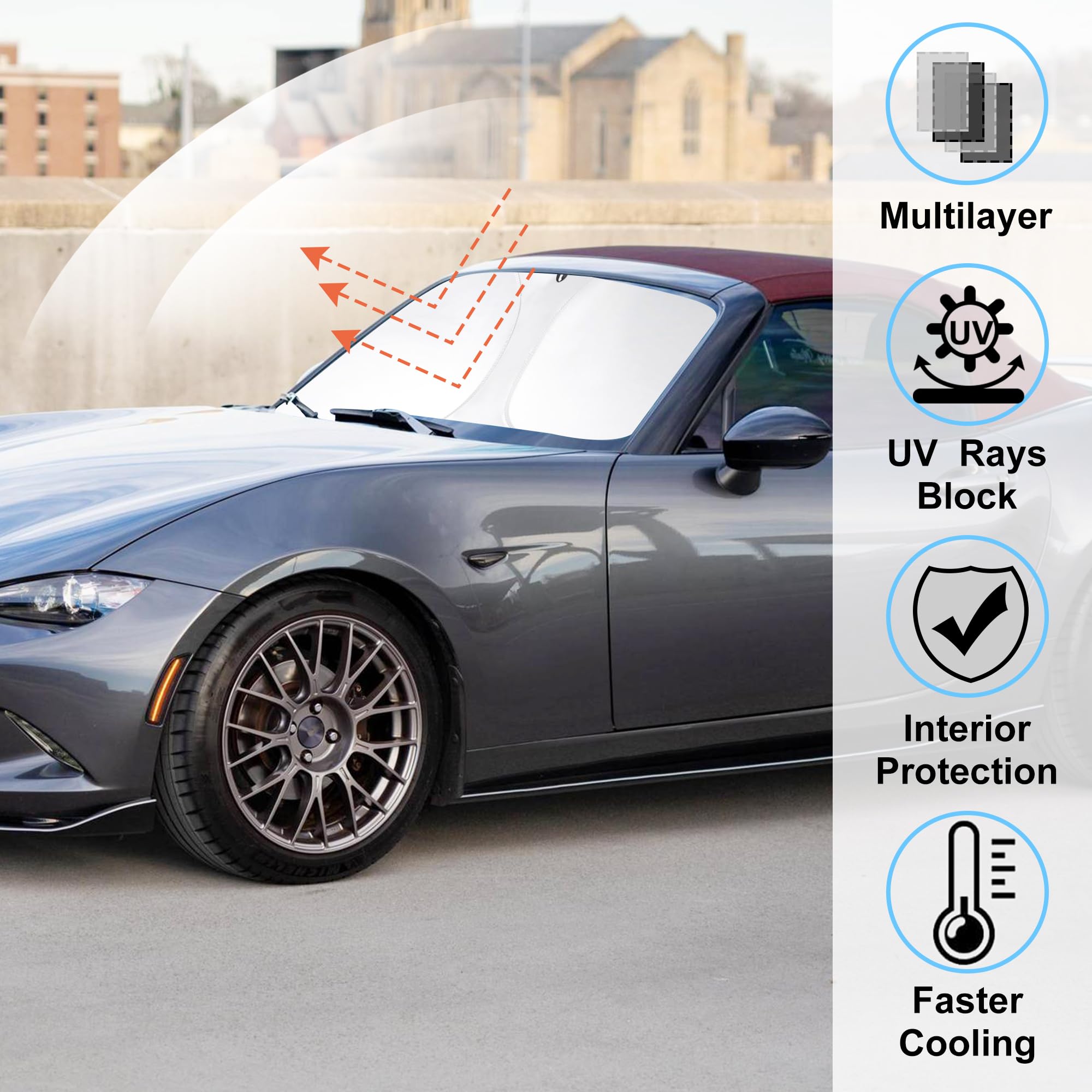 Windshield Sun Shade Compatible With Mazda Mx-5 Miata 2017 2018 2019 Accessories Front Sunshade Sun Visor For Rays & Heat Keep C