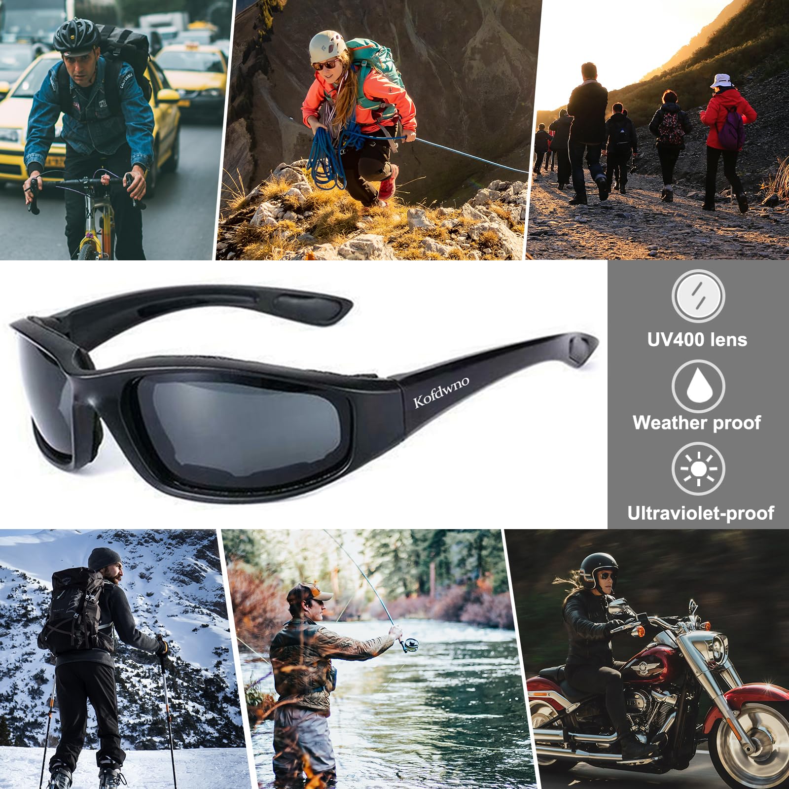 3 Pairs Motorcycle Riding Glasses Foam Padded Eyewear Goggles UV Protection Anti-Wind Dustproof Motorcycle Sunglasses for Outdoo