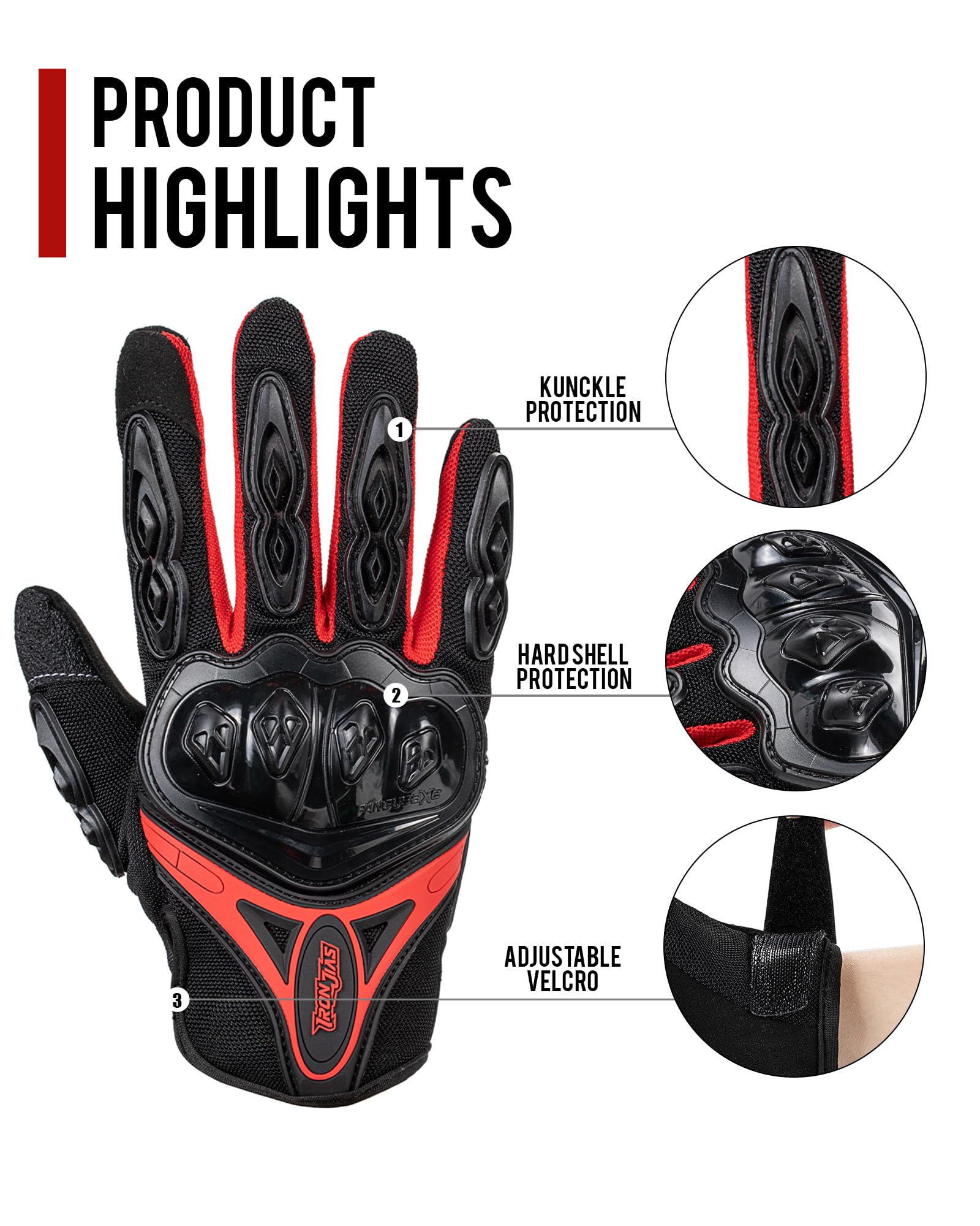 Iron Jia'S Motorcycle Gloves Full Finger Durable For Road Racing Bike Summer Spring Powersports Support Touch Screen Red-Xl