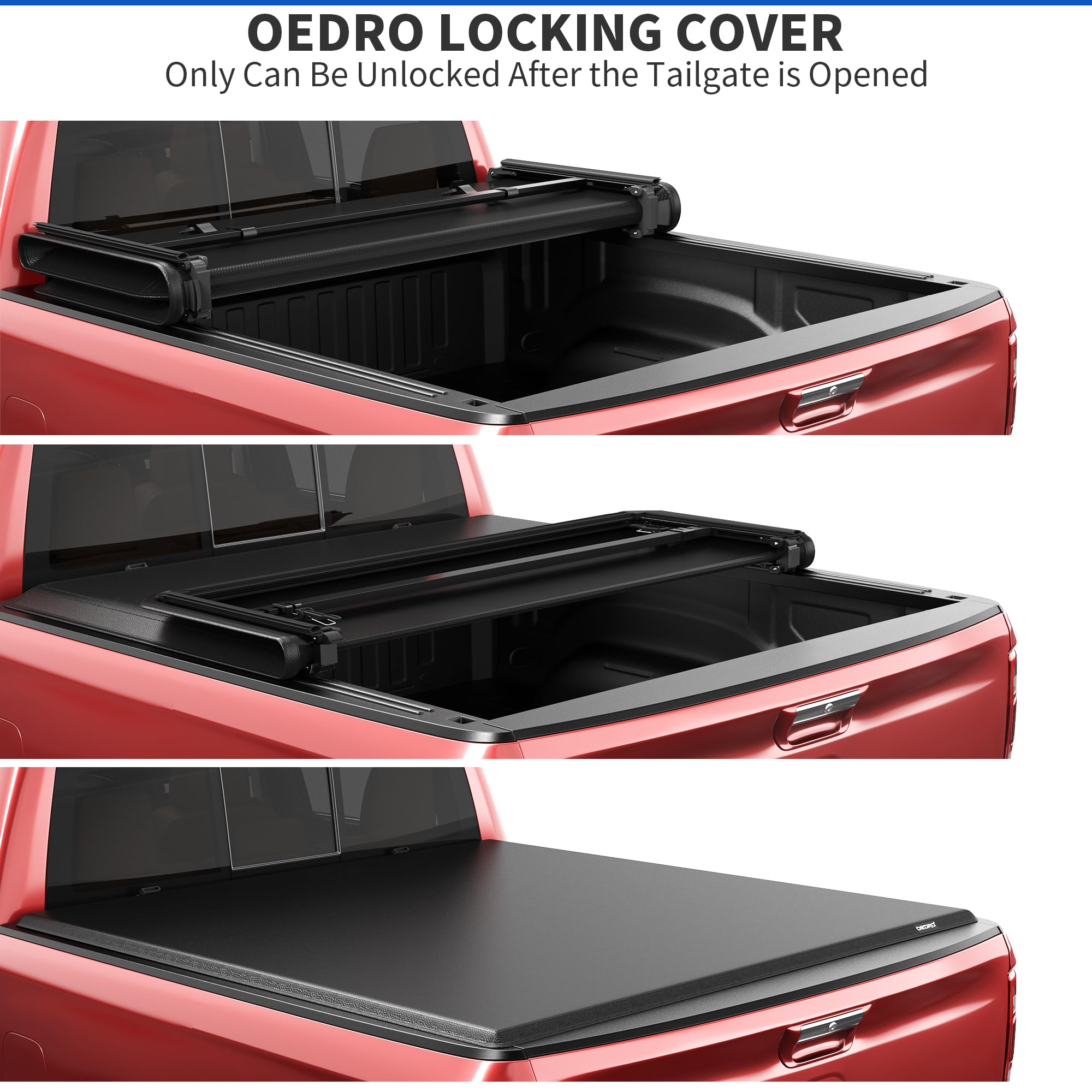 OEDRO Soft Tri-fold Truck Bed Tonneau Cover Compatible with Toyota Tacoma 2024 2025 with 5ft Bed, with Track Rail System(Excl. T