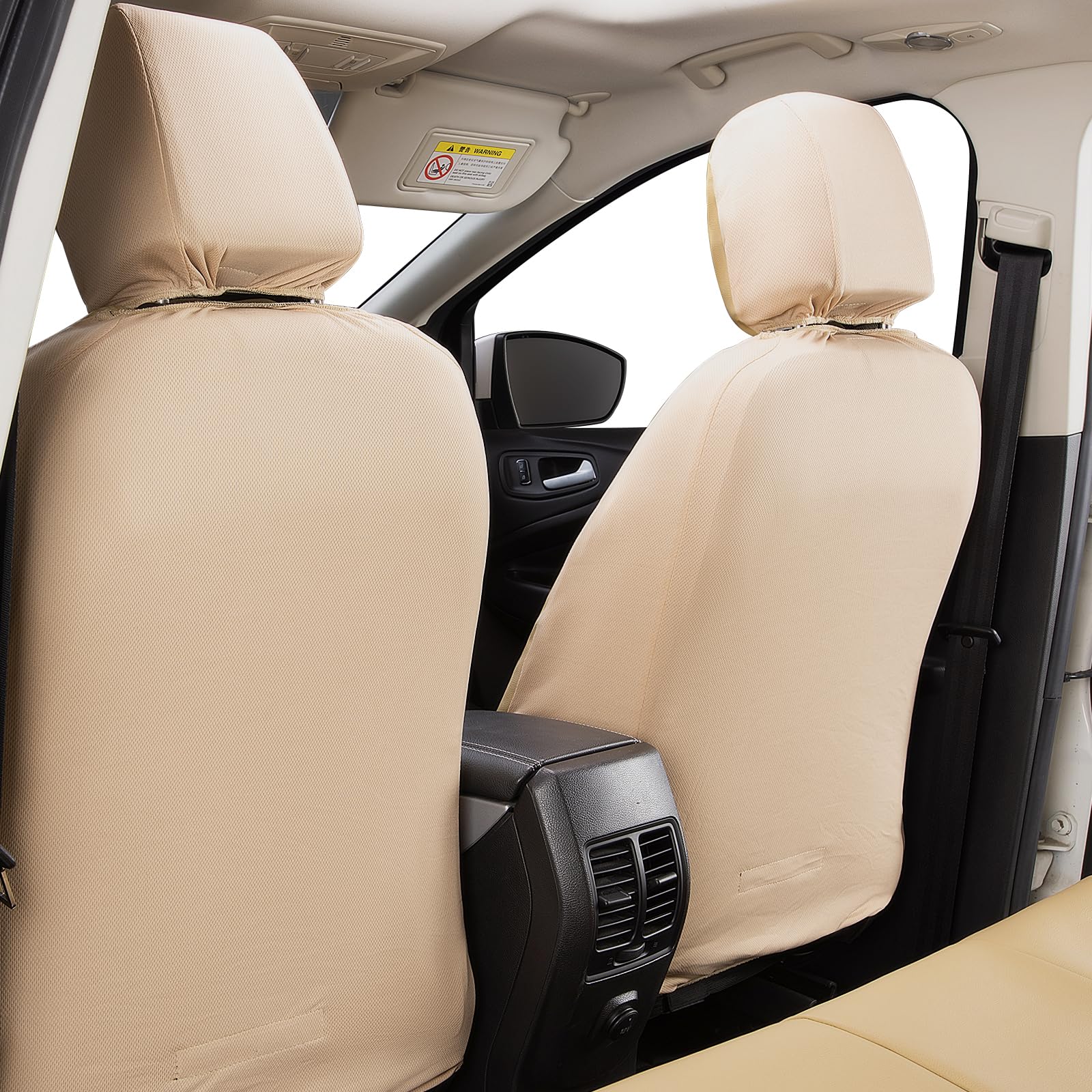 Flying Banner Car Seat Covers Protects Water Proof Faux Leather Carbon Fiber Fronts Golden Beige (Beige Golden, Front Pair)