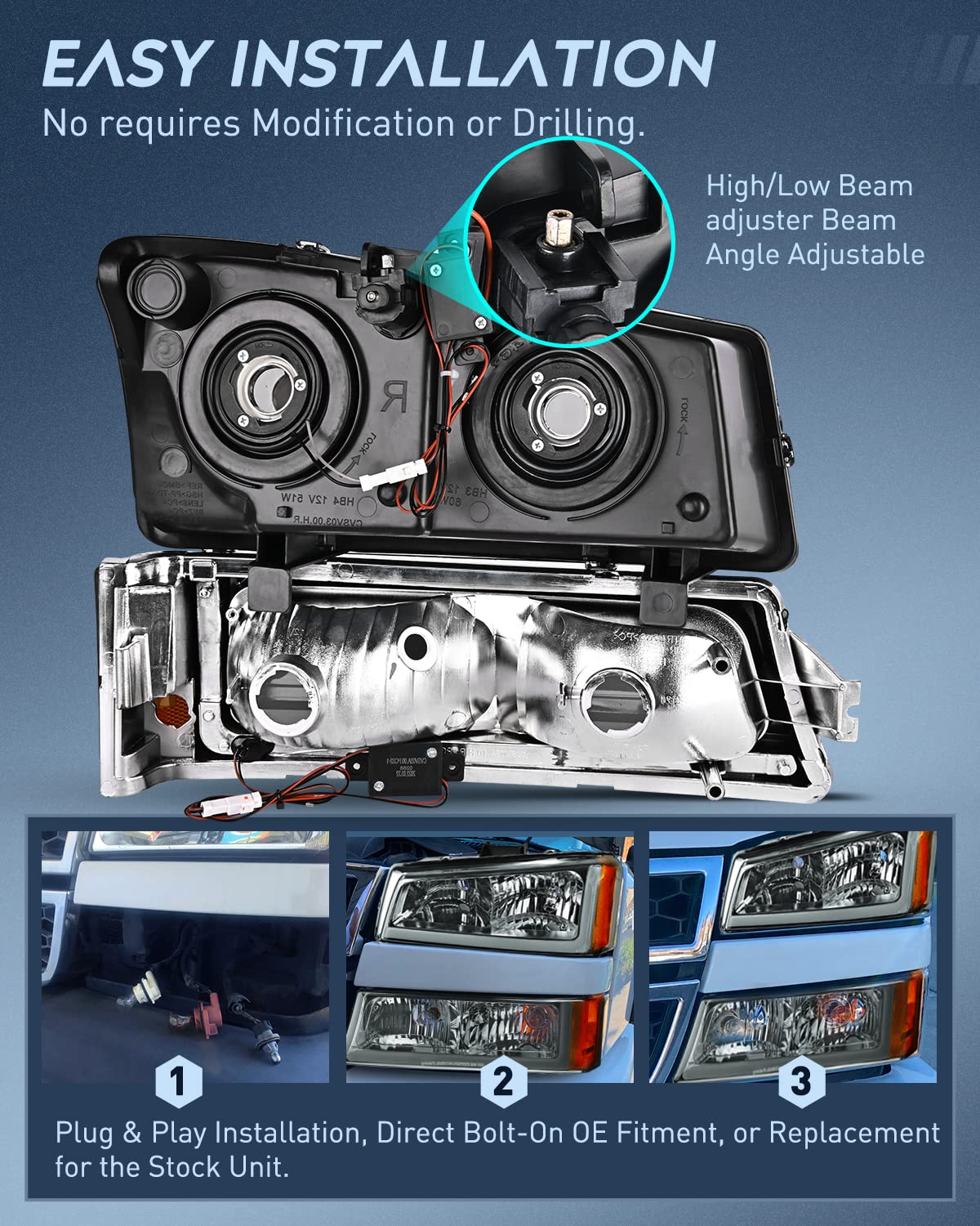 Nilight Headlights Assembly For 03 04 05 06 Chevy Silverado Avalanche 1500 2500 3500/07 Chevrolet Silverado Classic Headlamp, Sm