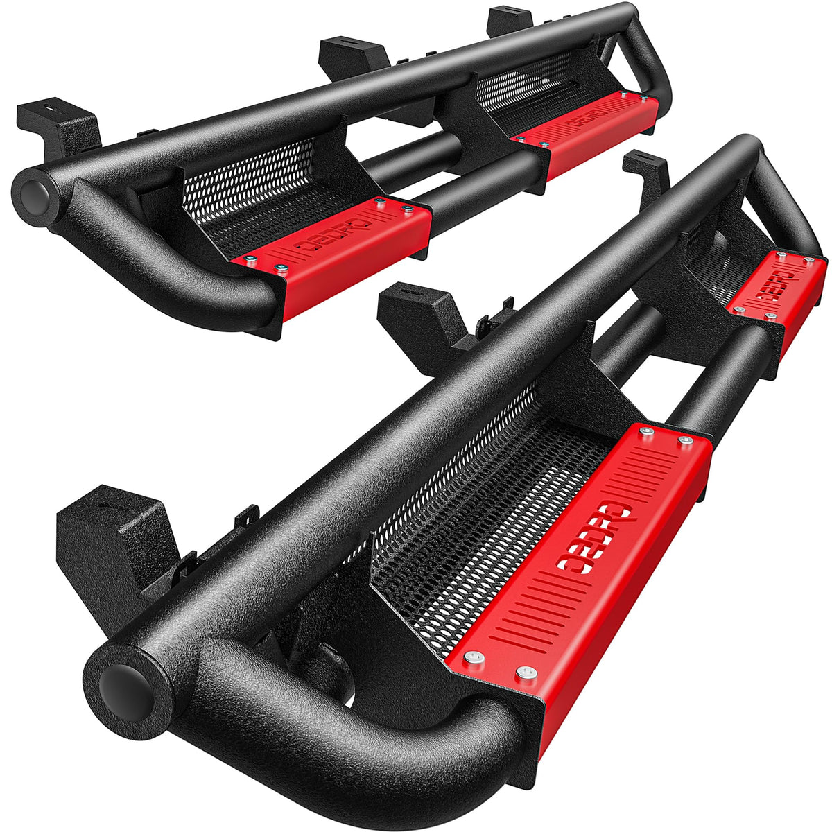 Oedro Running Boards Compatible With 2007-2018 Jeep Wrangler Jk Unlimited Jku 4 Door, Drop Side Steps Rails, Black And Red Nerf