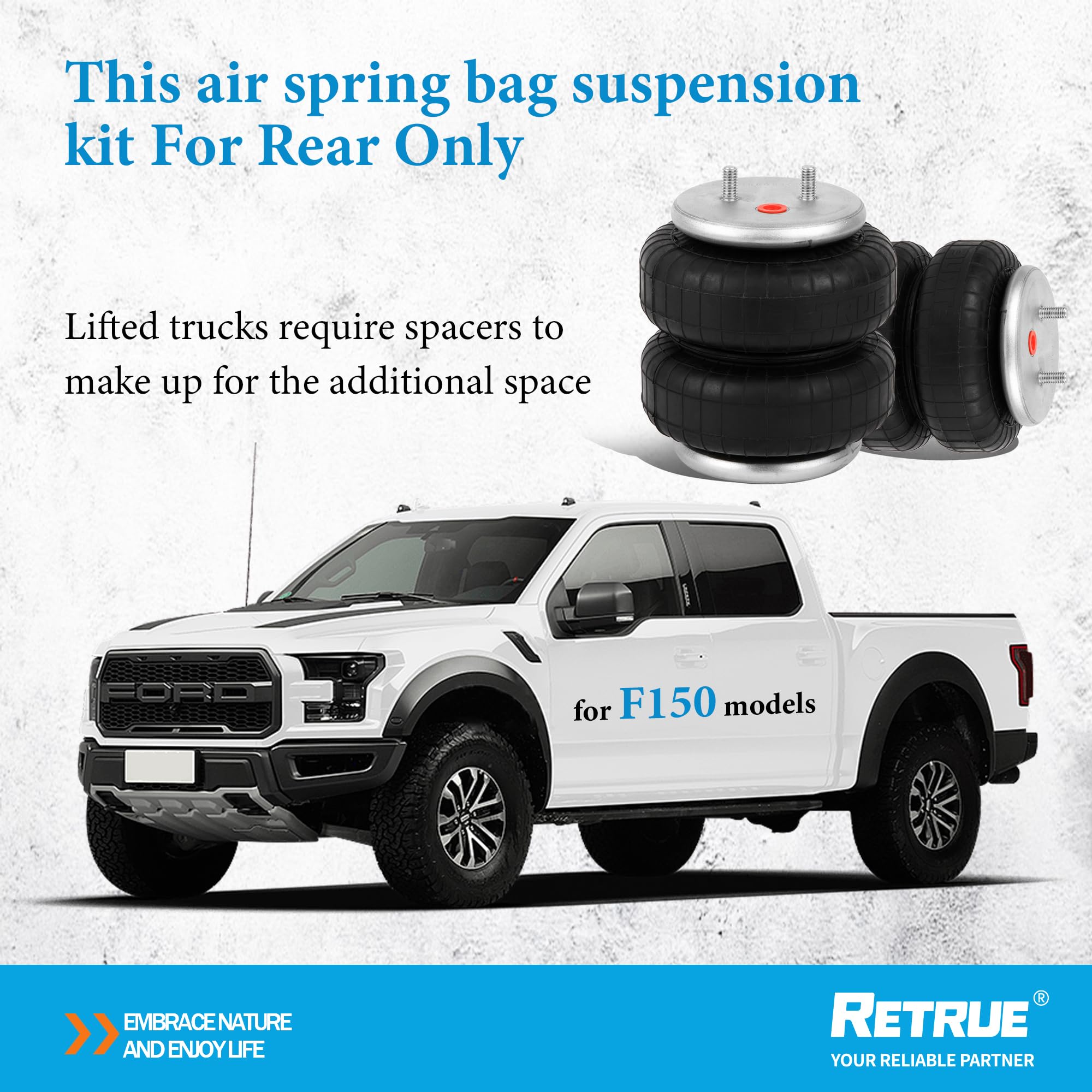 RETRUE Air Spring Bag Suspension Kit for 2015-2023 Ford F150 [up to 5,000 lbs. of Load Leveling Capacity] Ride-Helper/Air Helper