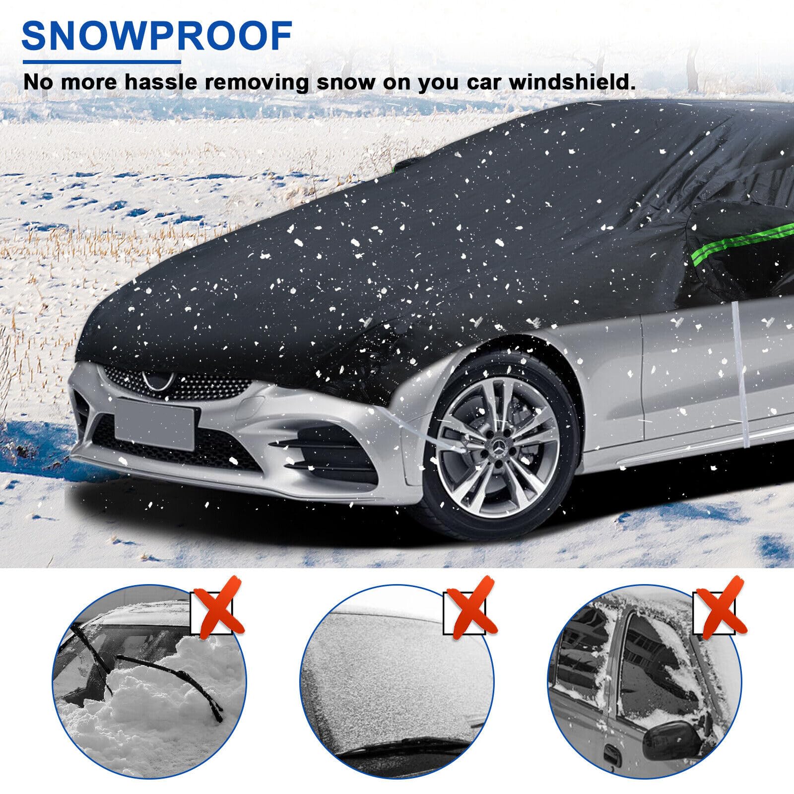 Universal Half Car Cover Waterproof All Weather, Black Car Covers For Automobiles Outdoor Indoor For All Season Waterproof Dustp