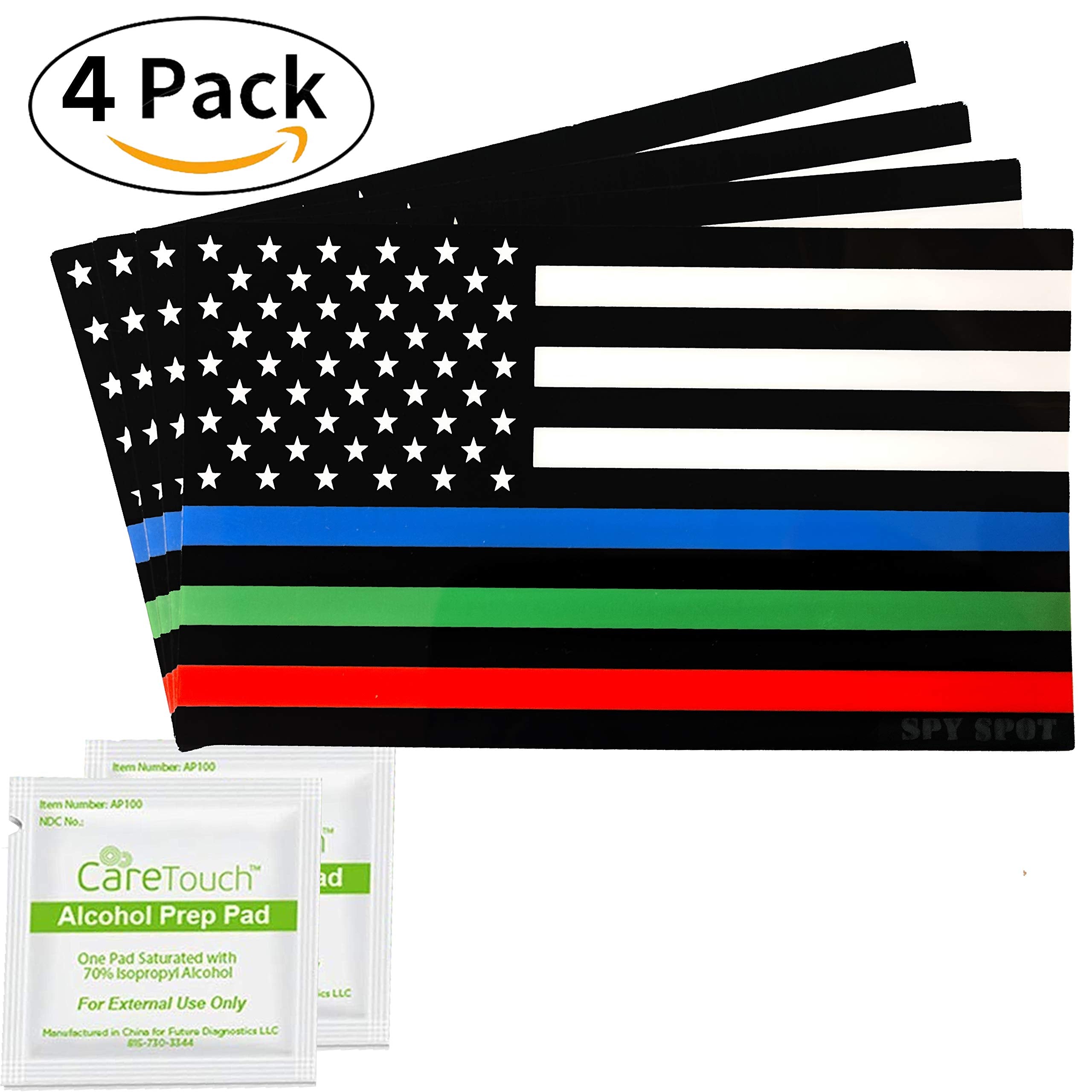 Spy Spot Set Of 4 American Flag Usa Weatherproof Uv Resistant 4'' X 2.5'' (Blue,Green,Red, 4'' X 2.5'')