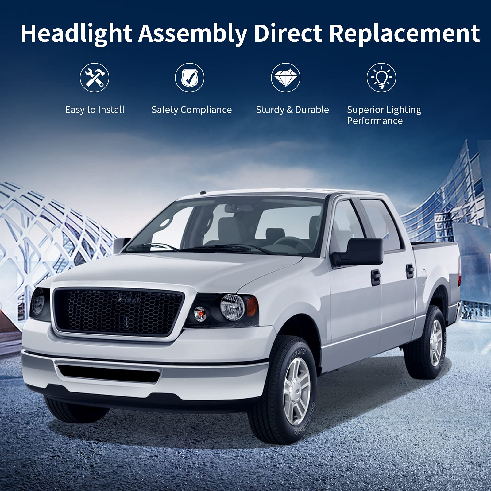 Autosaver88 Headlight Assembly Compatible With 97-03 Ford F-150/97-02 Ford Expedition Pickup Headlamp Replacement Chrome Housing