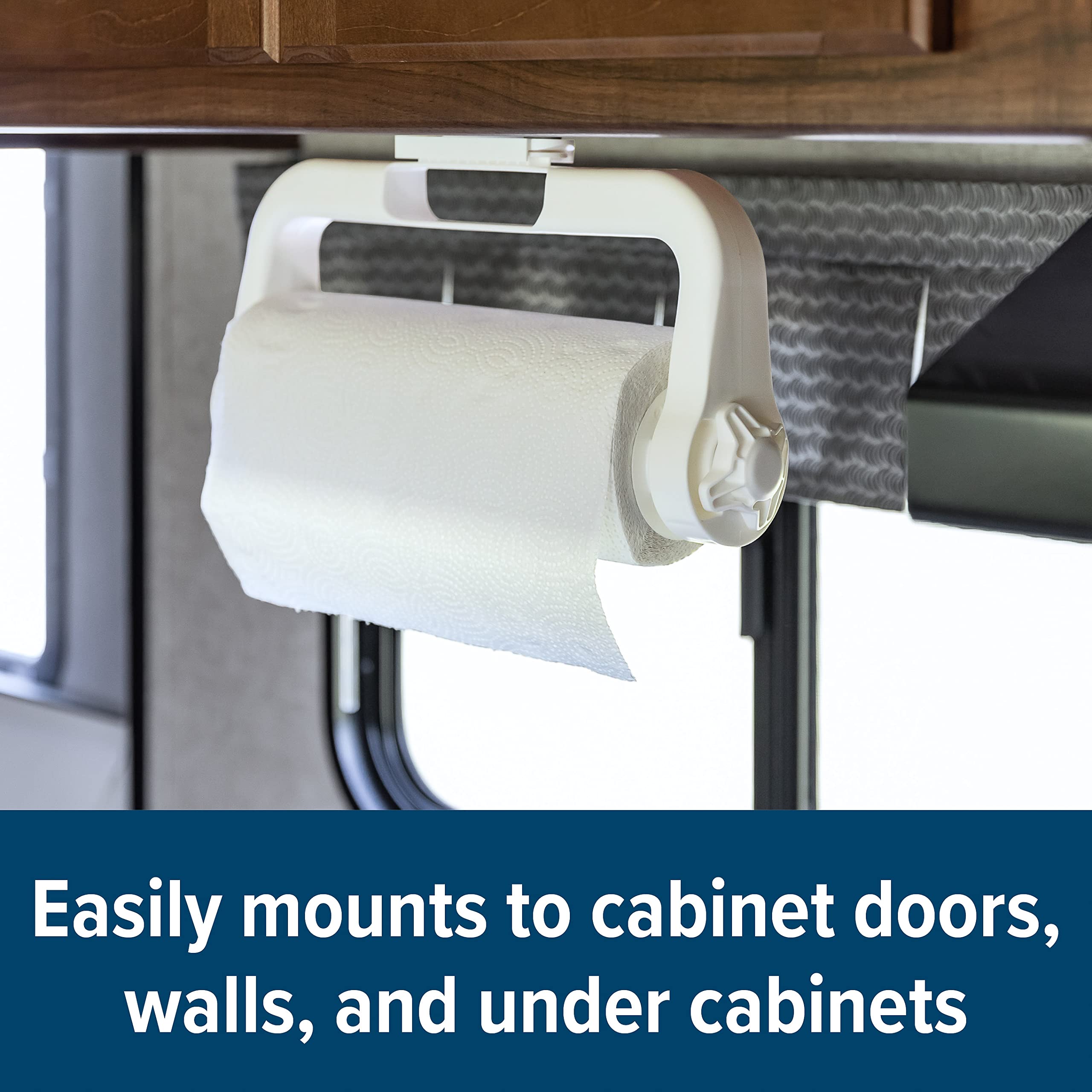 Camco Paper Towel Holder | Ideal For Compact Areas | Features Mountable Design And Adjustable Side Knob | Black (57115)