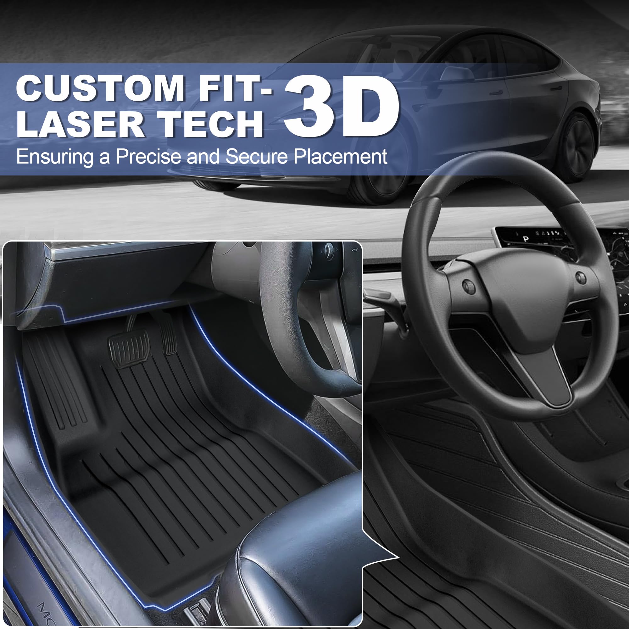 Autocessking Floor Mats Fit For Tesla Model 3 Highland 2025 2024, Custom Fit All-Weather Cargo Liner Full Cover Car Mats With Fr