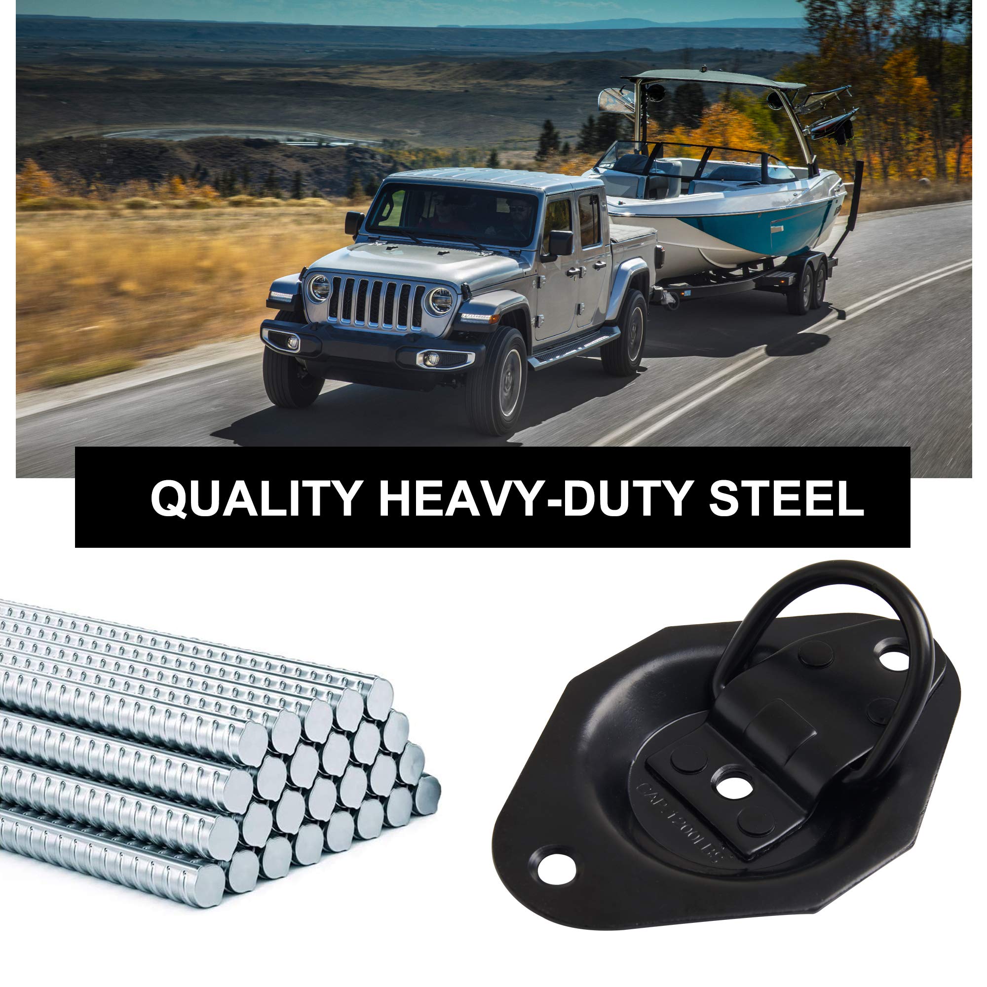 Lonffery 6 Pack Recessed D-Ring Tie Down Anchors (1200 Lb. Capacity), Heavy Duty Kit For Tie Down Straps, Car, Cargo Truck Bed,