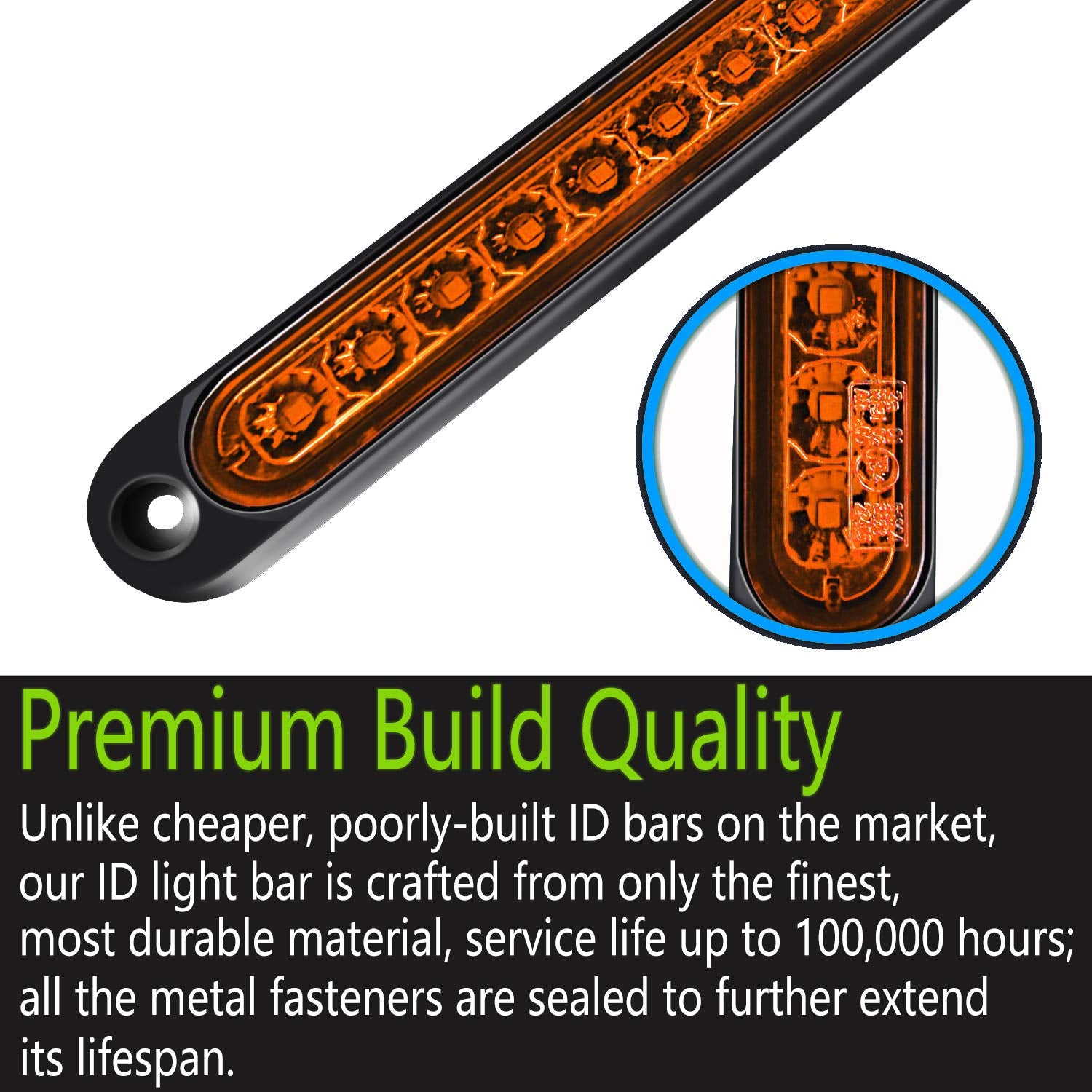 2 Pack 10'' 15 Led Trailer Identification Light 9 To 30-Volt, Led Turn Signal Stop Tail Lights Bar Strip Truck Rear Marker Light