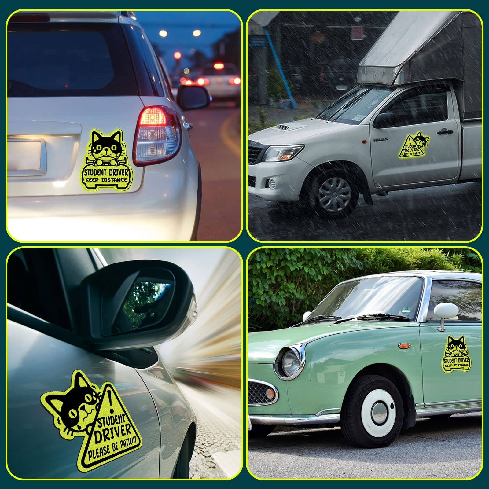 Tallew Set of 3 Reflective Student Driver Magnets - Classic Style Automotive Safety Decals, Keep Distance Sign for New Drivers