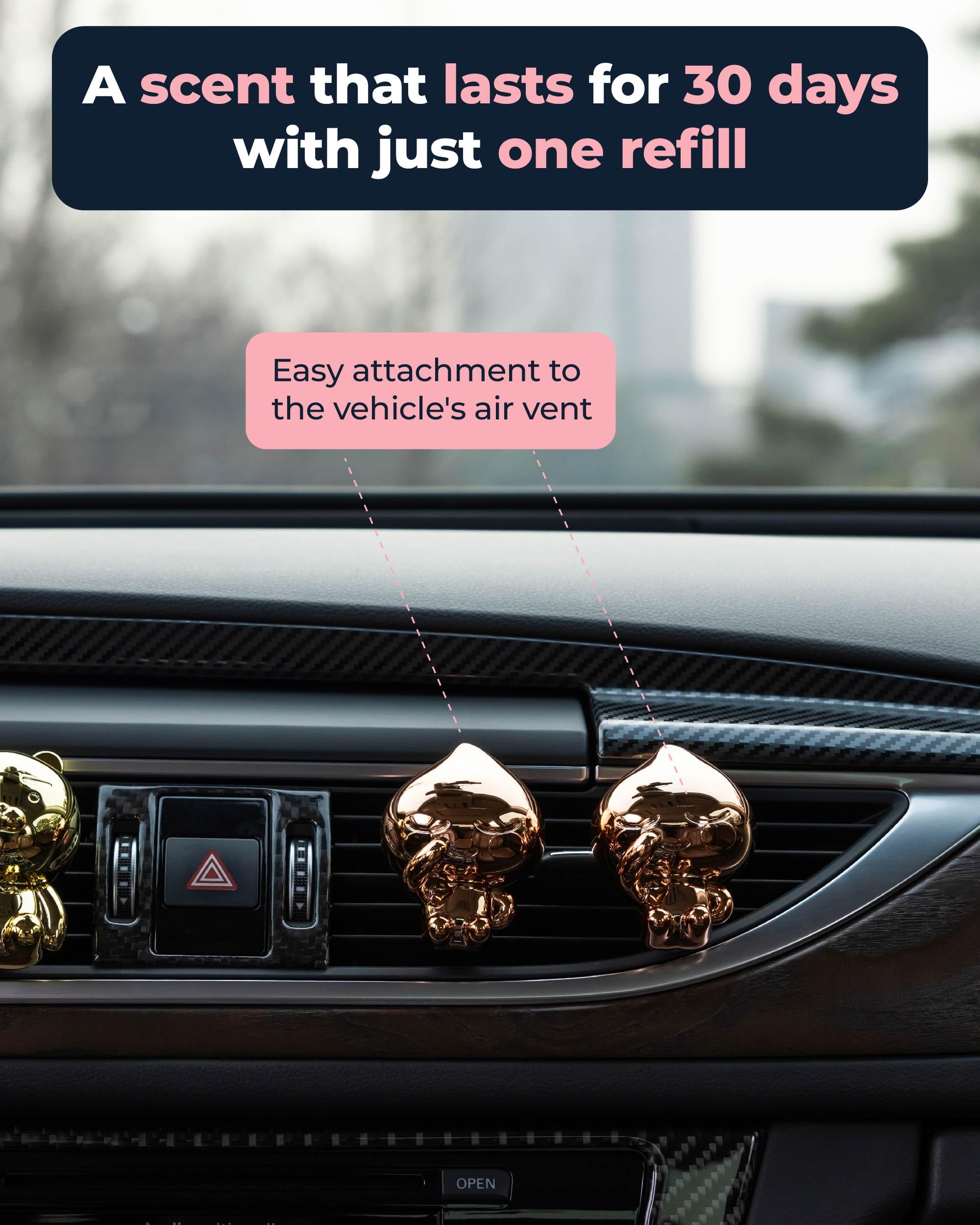 Aura Car Air Freshener Vent Clip, Rose Gold Apeach (2 Scents, 0.07Fl Oz*2) - Long-Lasting Odor-Fighting Scent. Kakao Friends Fig