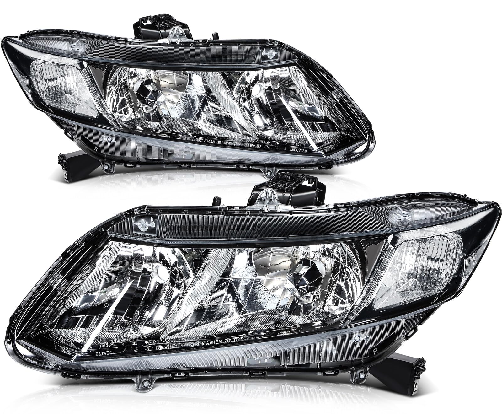 LSAILON Headlight Assembly Fit For Honda Civic 2012-2015 Clear Lens Black Housing Clear Reflector Driver and Passenger Side 3315