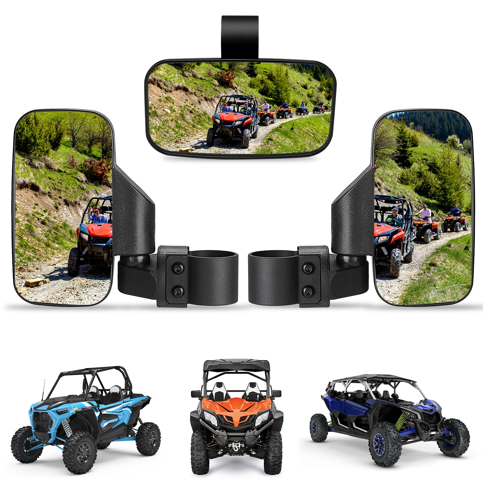 Kemimoto Utv Side Mirrors And Center Mirror With 1.6 To 2 Roll Bar Cage, Adjustable Rear View Side Mirrors Compatible With Polaris Rzr, Zforce, Commander Maverick X3, Viking, Rhino, Teryx