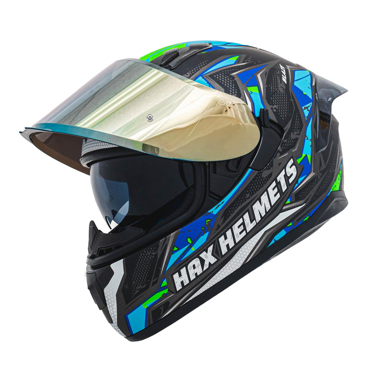 HAX OBSIDIAN Full Face Dual Visor Adult Motorcycle Helmet for Motorbike Street Bike with Pinlock Ready DOT Approved (Blaze Blue,