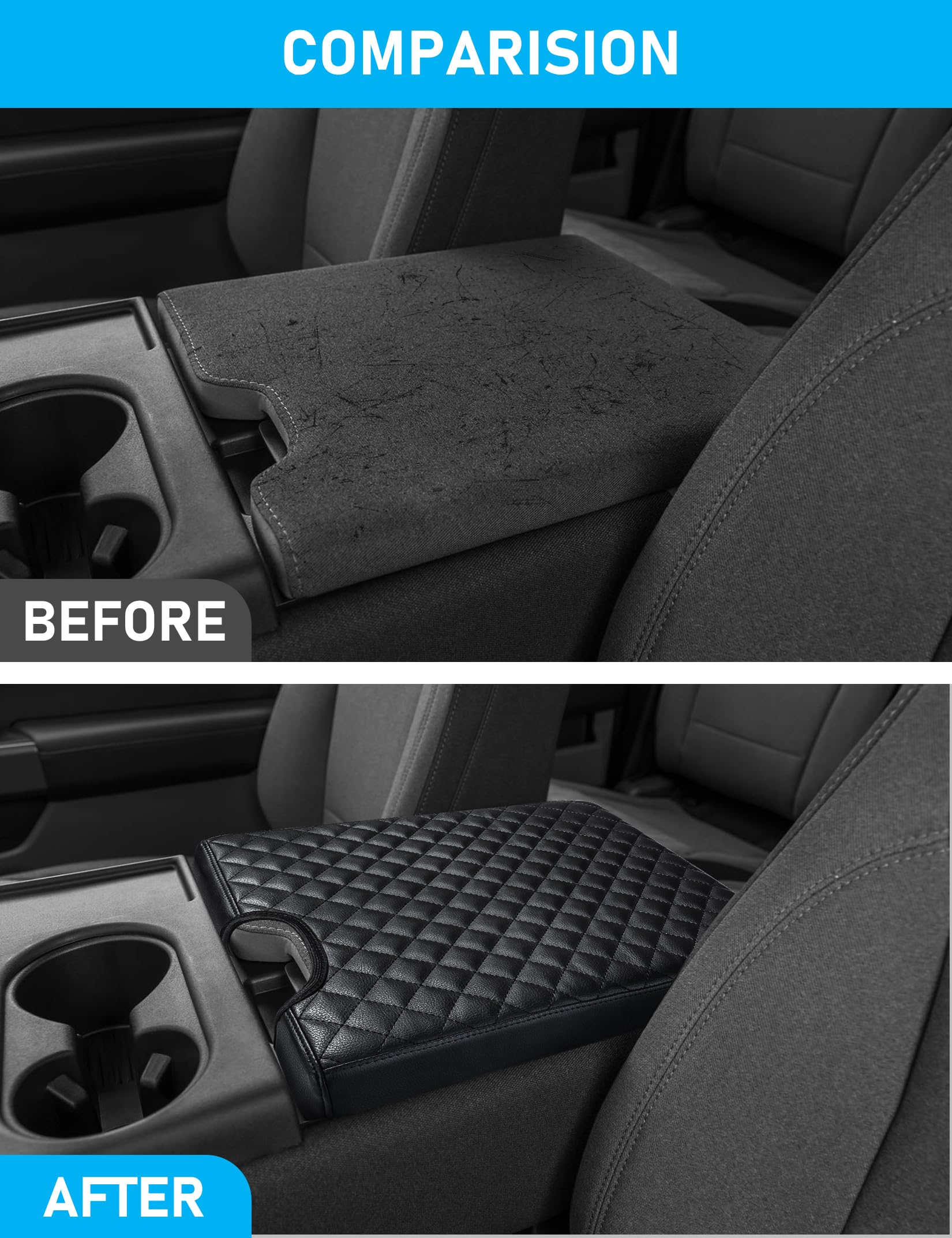 Sinvanho Center Console Cover for Ford F150 F250 F350 F450 F550 2015-2022 with 40/20/40 Jump Seat, PU Leather Middle Console Cov