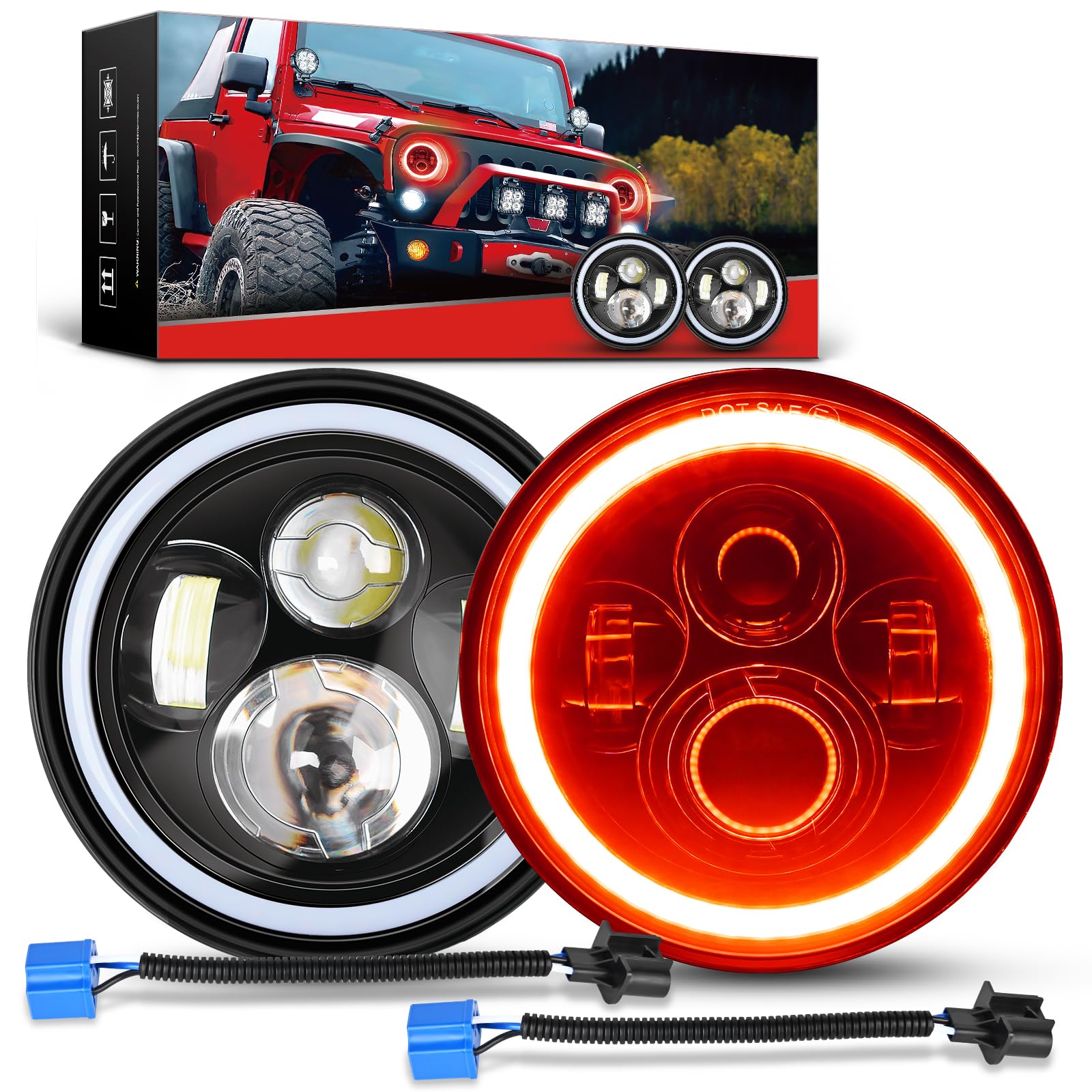 Nilight 7 Inch Round Led Halo Headlights W/Turn Signal Amber Light Red Drl High Low Beam 7    Headlight Compatible With 2007 200