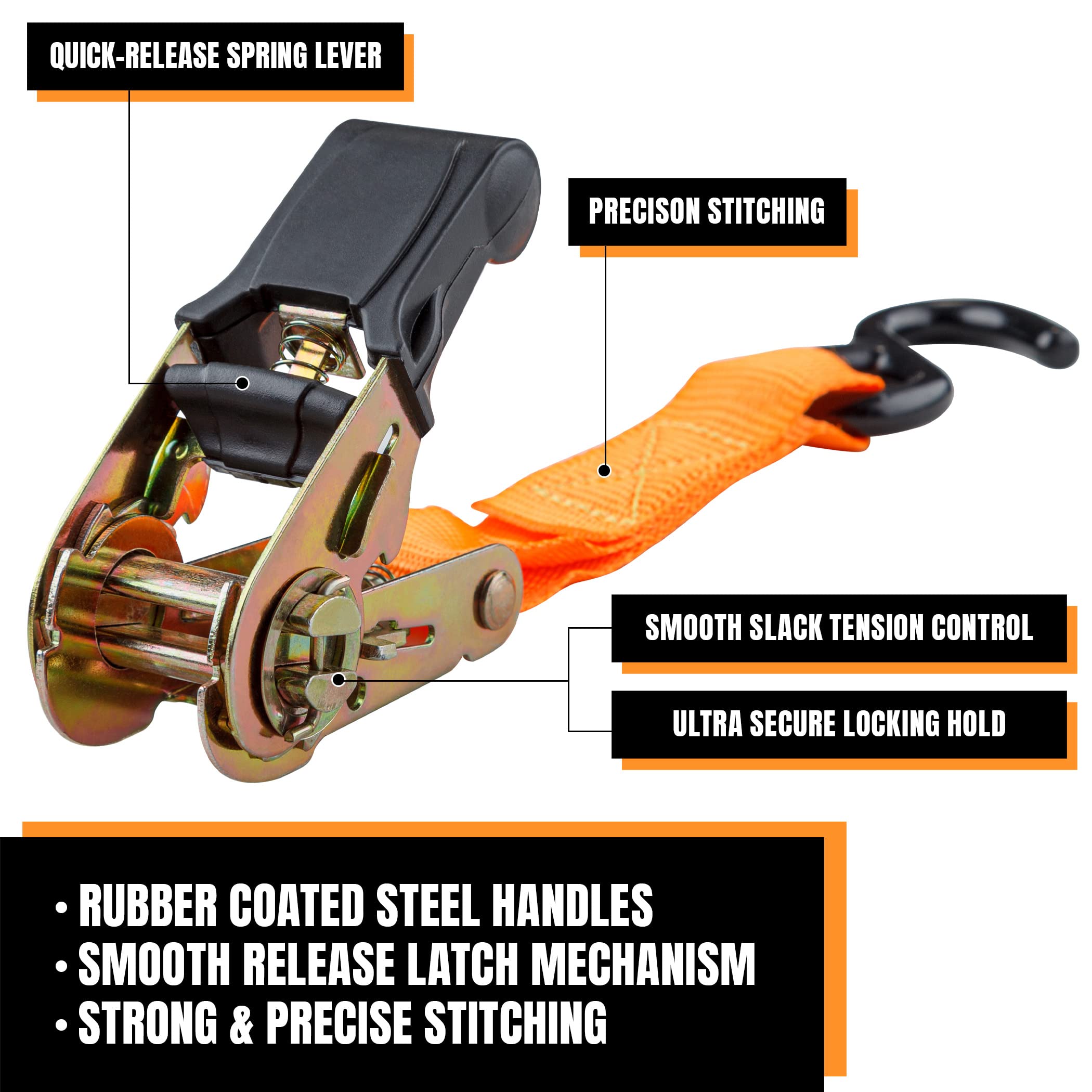 Cartman 1'' X 15' Ratchet Tie Down Up To 1500Lbs 4Pk In Carry Bag, With 18'' Soft Loop Tie-Down Straps & 32'' Bungee Cord