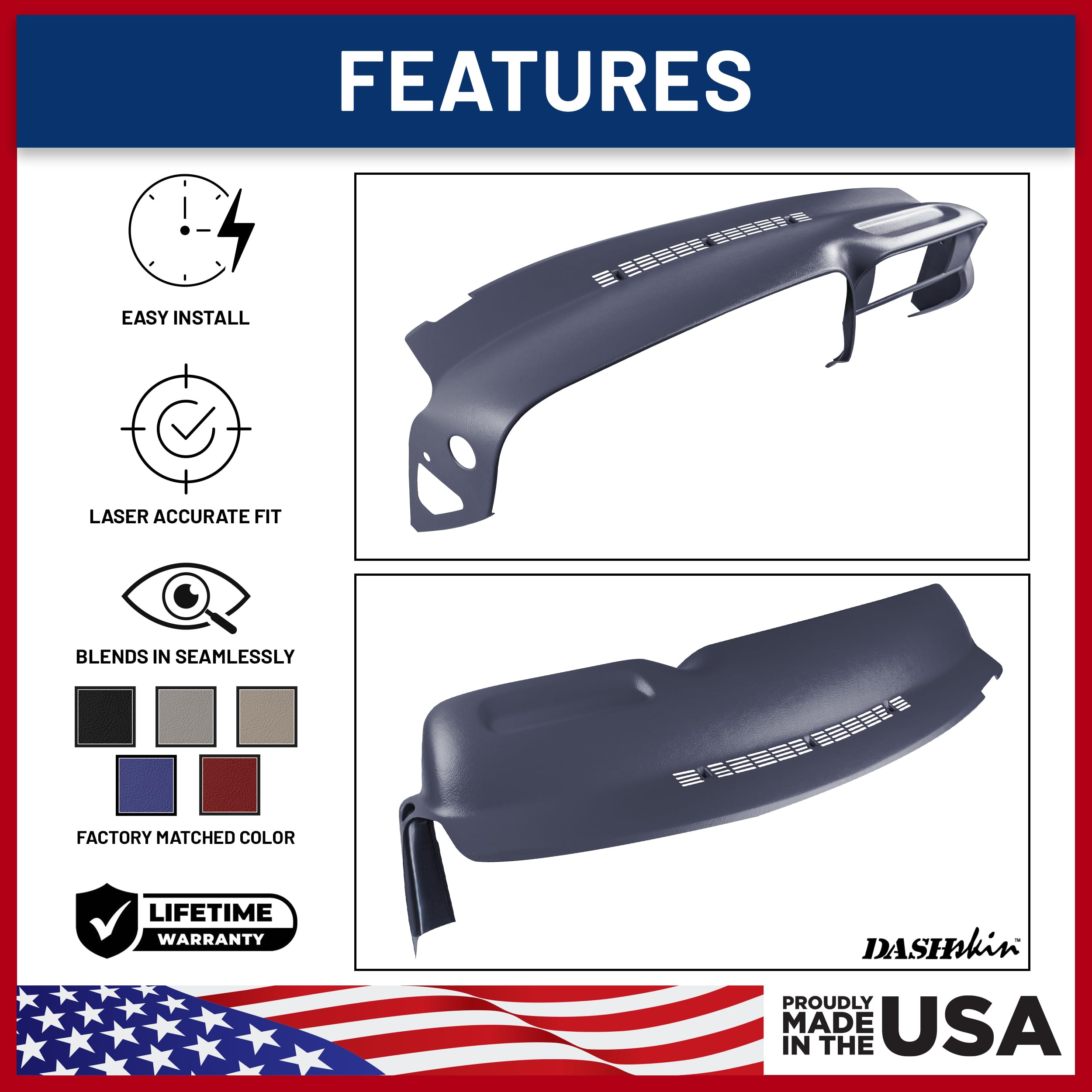 Dashskin Molded Plastic Dash Cover Compatible With 1997-2000 C1500 K1500 Tahoe Suburban Yukon & 1997-2000 Escalade In Navy Blue