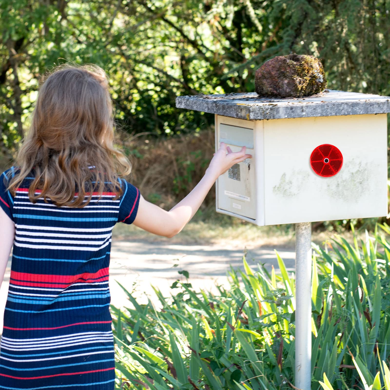 Kingdder 48 Pcs Front Reflector Round Reflector for Driveway Fence Gate Posts Trailers Safety Reflectors with Center Mounting Ho