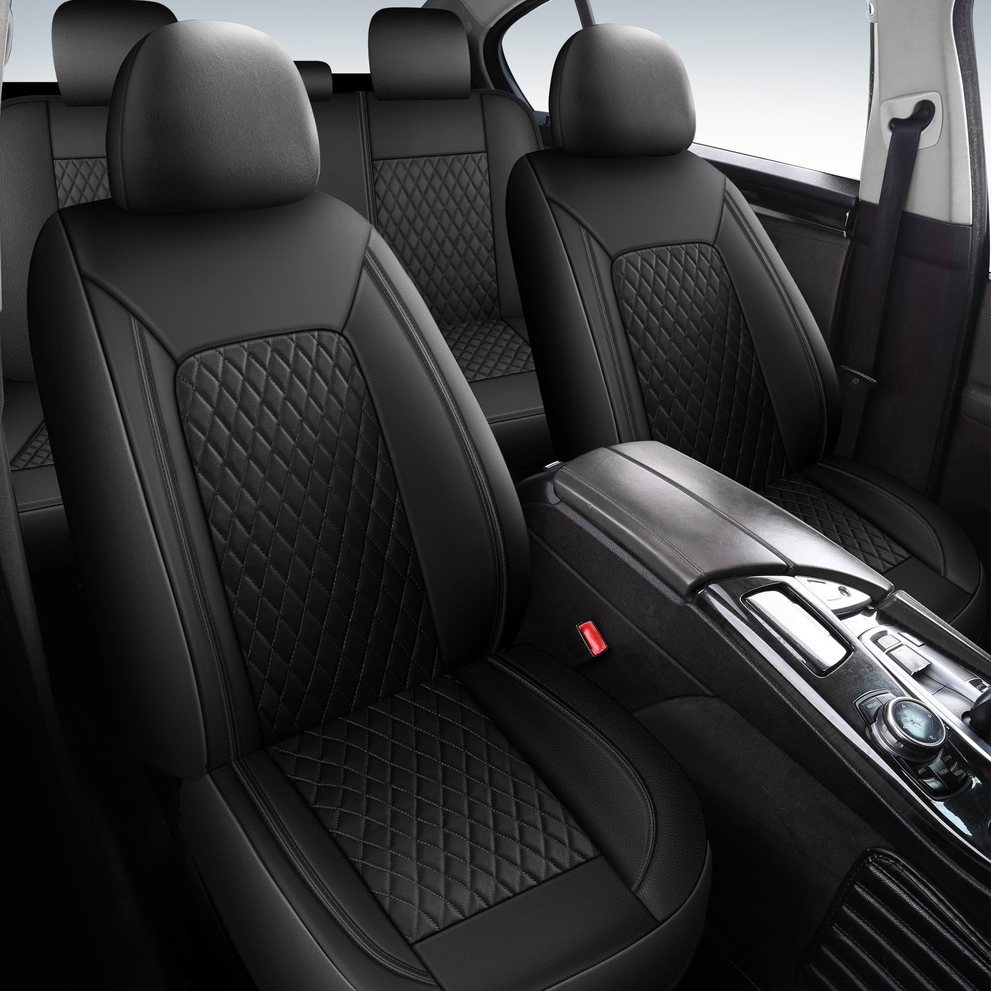 HChengkikz Leather Car Seat Covers,Breathable and Waterproof Seat Cover Full Set,PU Premium Universal Fit Automotive Airbag Comp