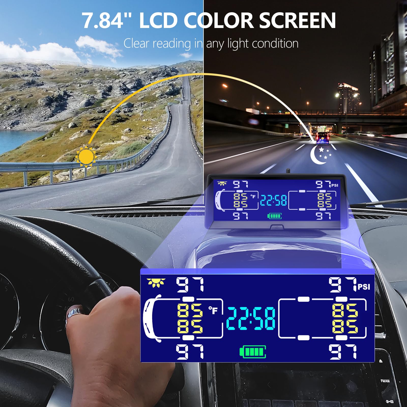 Hieha Tire Pressure Monitoring System, 7.84    Wireless Solar Rv Tpms With 4 Sensors For Travel Trailer Truck Fifth Wheel Motorh