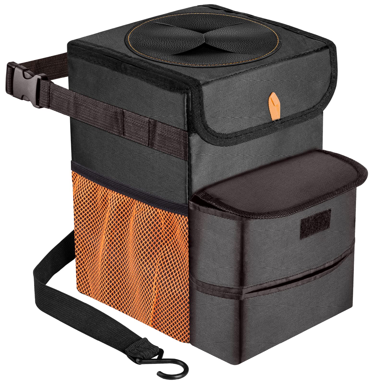 Gpusfak Car Trash Can Foldable Garbage Bin Leakproof 3 Gallons Black Orange