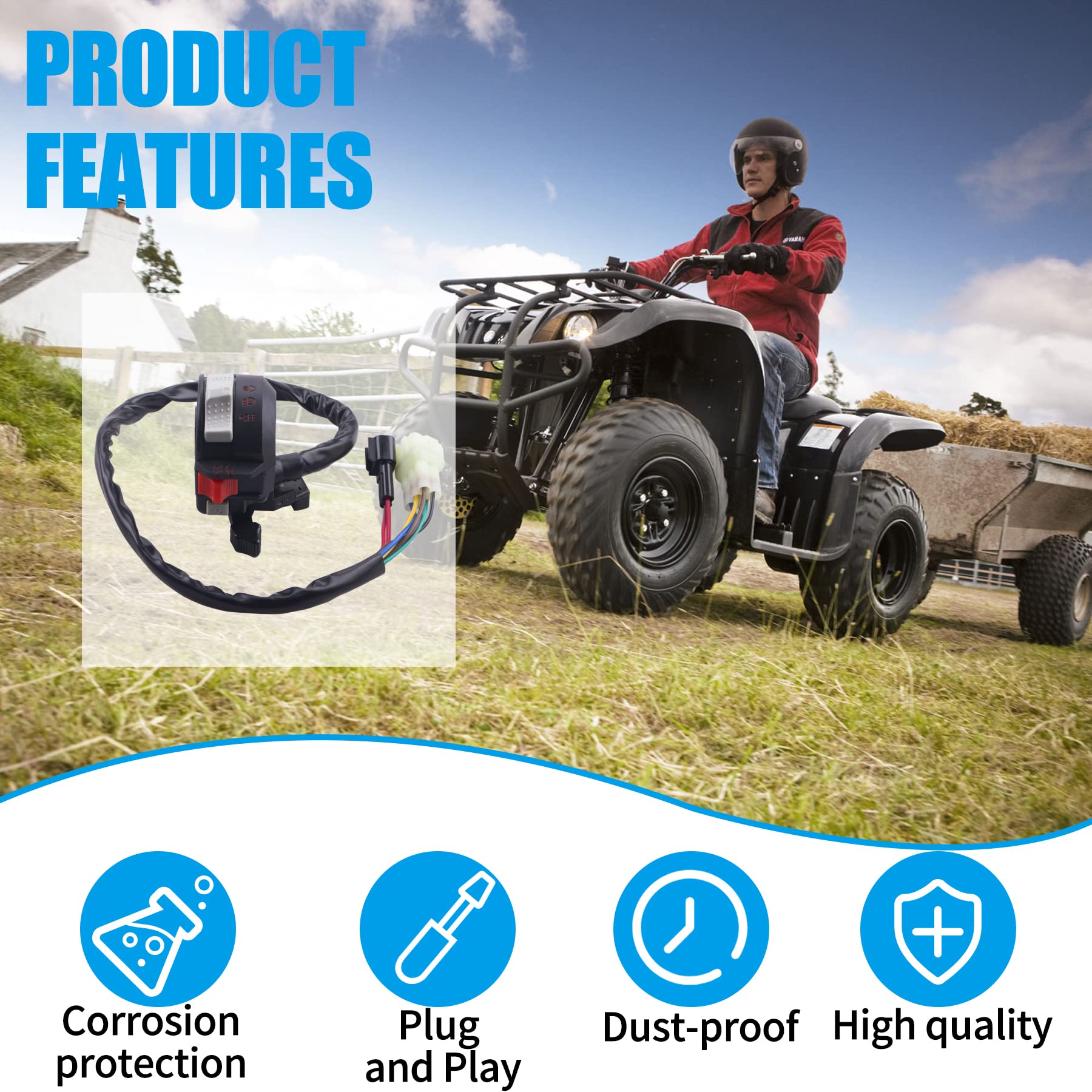 Jingke Left Handlebar Control Engine Start Run Off Headlight Switch And Switchstarter Solenoid Relay For Yamaha Ig Bear 250 400 Bruin 250 350 Grizzly 350 400 660 Kodiak 400 450 Raptor 350 660