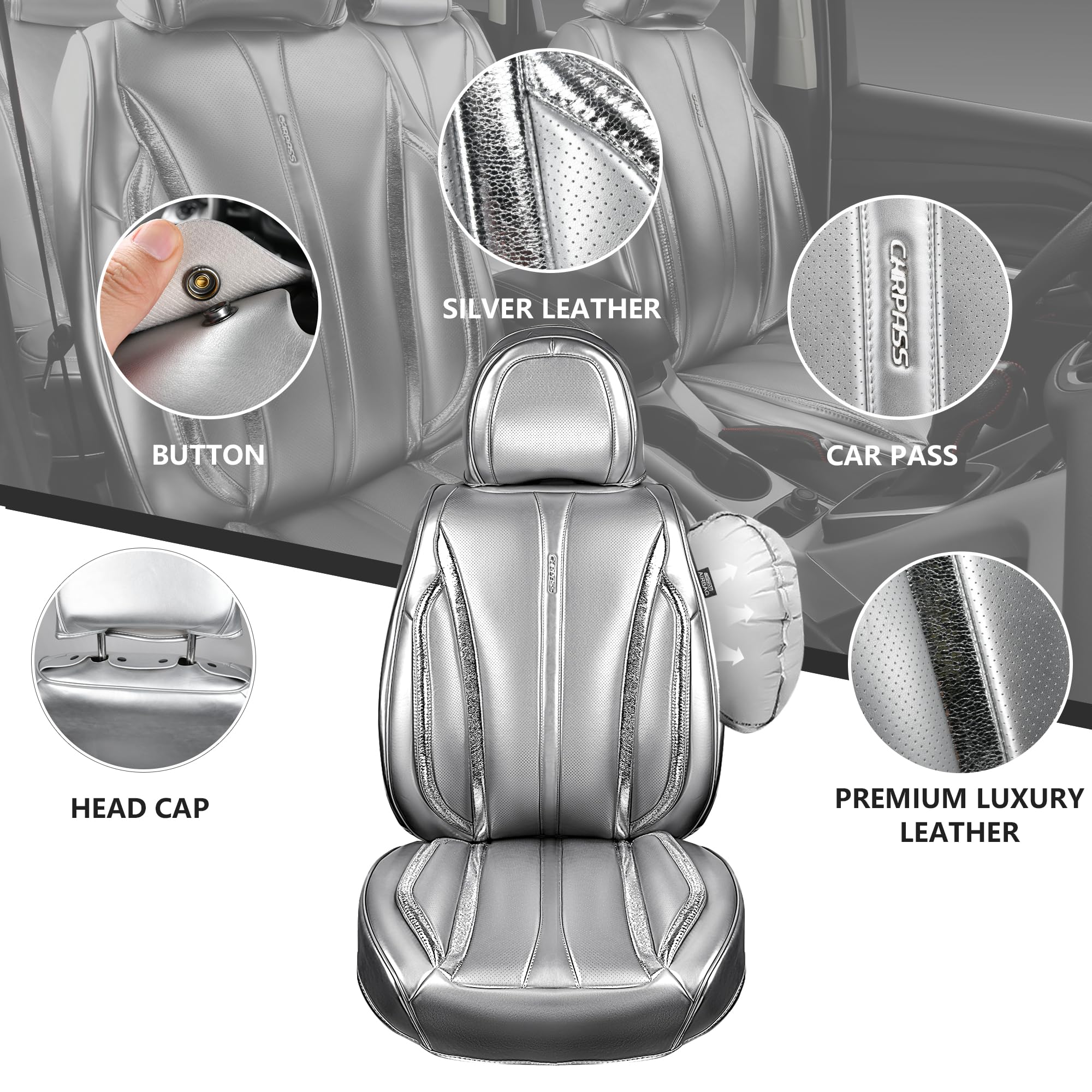 CAR PASS Ultra+ Nappa Leather Car Seat Covers Full Set Universal Cushioned, Soft Breathable Waterproof Anti-Slip Driver Seats an