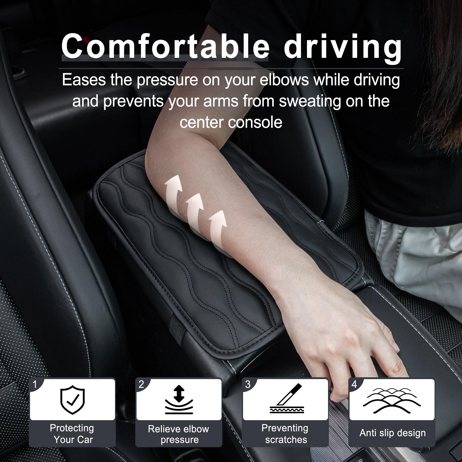 Amiss Auto Center Console Pad, Universal Waterproof Armrest Seat Box Cover, Car Interior Accessories, Leather Auto Armrest Cover