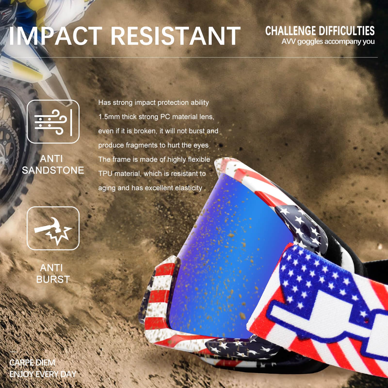 Avv Motorcycle Goggles For Men Women - Windproof Atv Dirt Bike Goggle, Anti Uv Off-Road Glasses For Riding Mtb Motocross