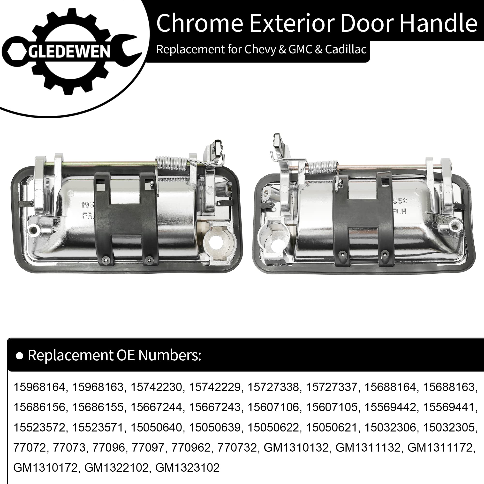 Chrome Exterior Door Handle, Compatible with 1988-2001 Chevy K1500 K2500 K3500 C1500 C2500 C3500, GMC C/K 1500 2500 3500 Pickup