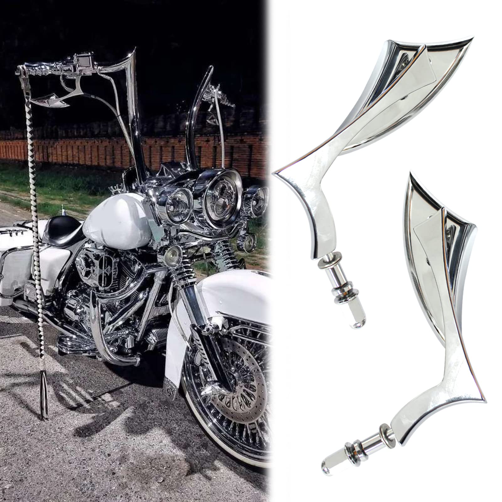Pair Motorcycle Chrome Side Mirrors For Sportster Xl 883 1200 Road King V-Rod Street Glide Electra Glide Dyna Softail 1982-2018