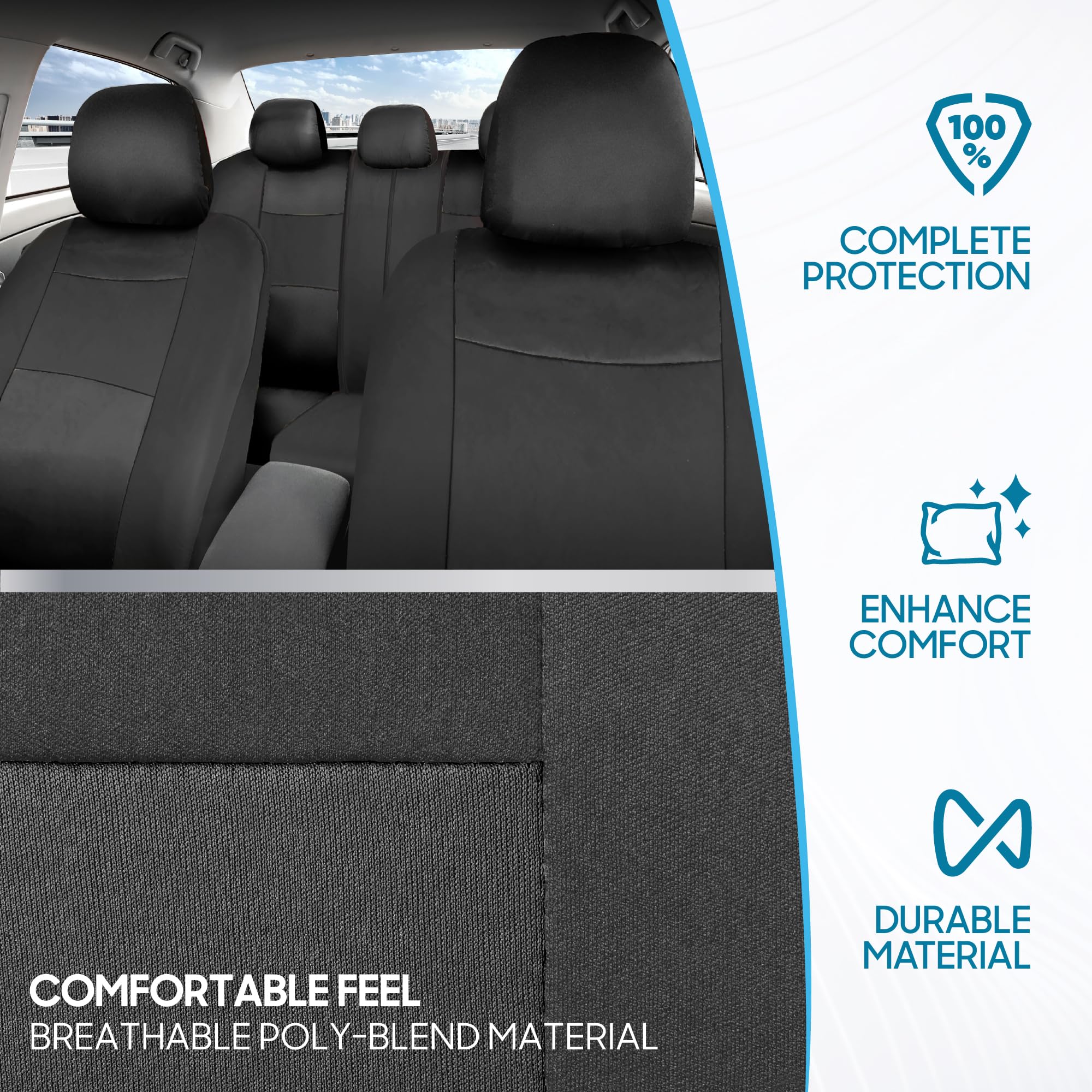 BDK PolyPro Car Seat Covers Full Set, Solid Charcoal – Easy to Install Front & Rear Seat Covers for Cars, Trucks, Vans, SUVs