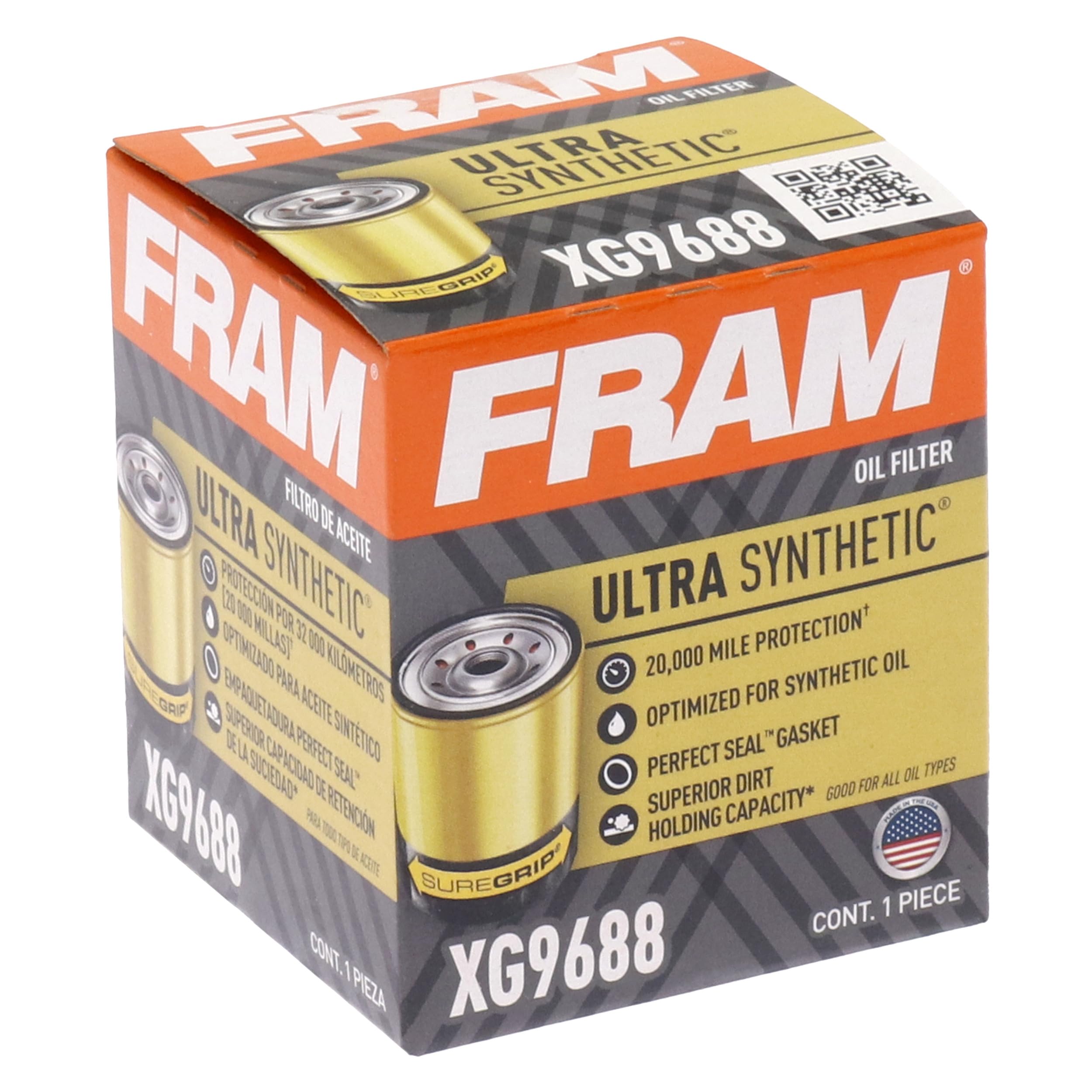 Fram Ultra Synthetic Automotive Replacement Oil Filter, Designed For Synthetic Oil Changes Lasting Up To 20K Miles, Xg9688 With