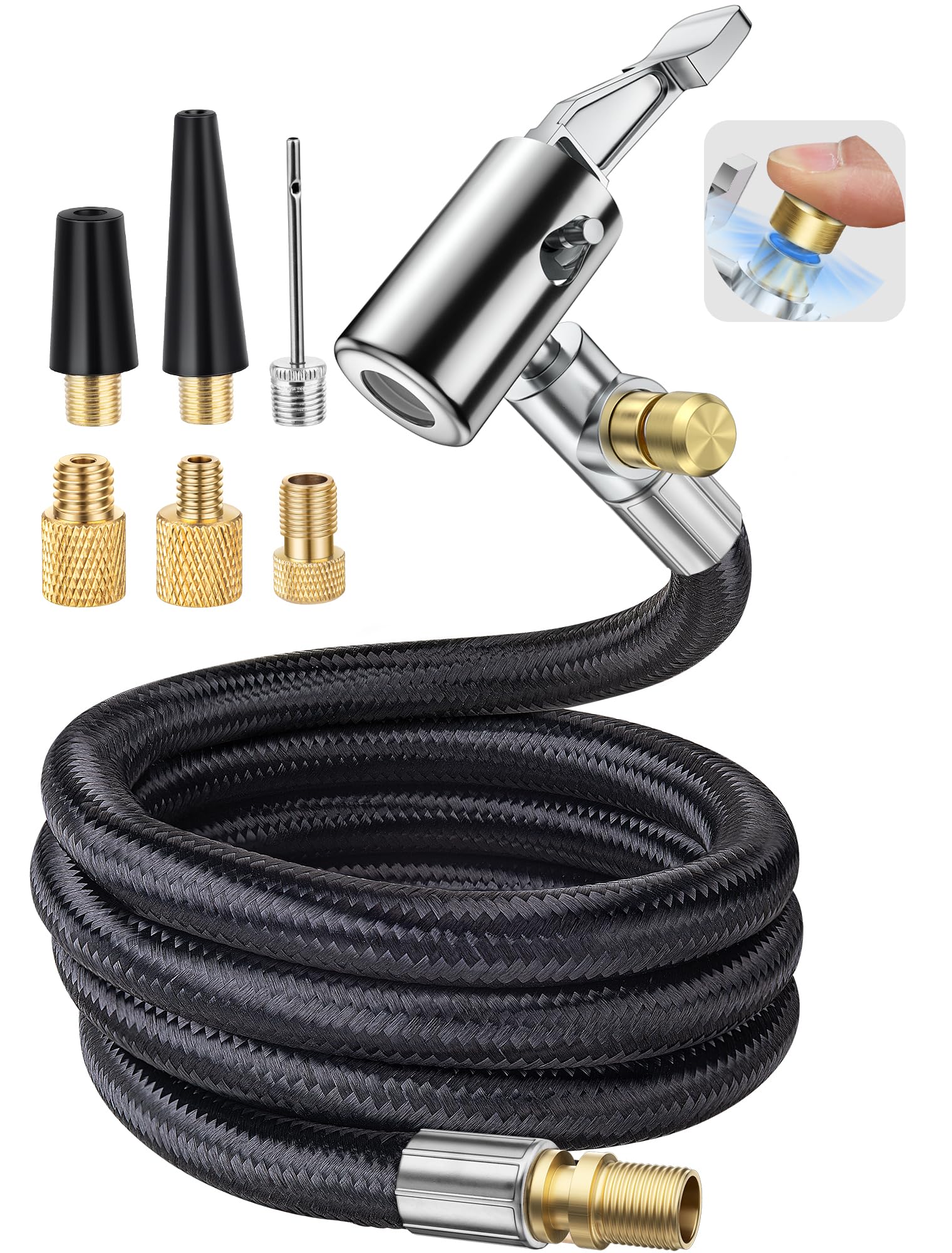 LUMITECO 33'' Air Release Extension Hose, 7-Pack Tire Inflator Replacement Hose w/Presta Valve Adaptor&Ball Pump Needle Kit, Tir